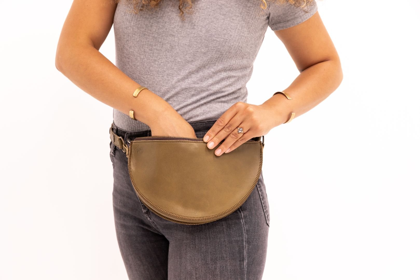 Medium sage green leather bag