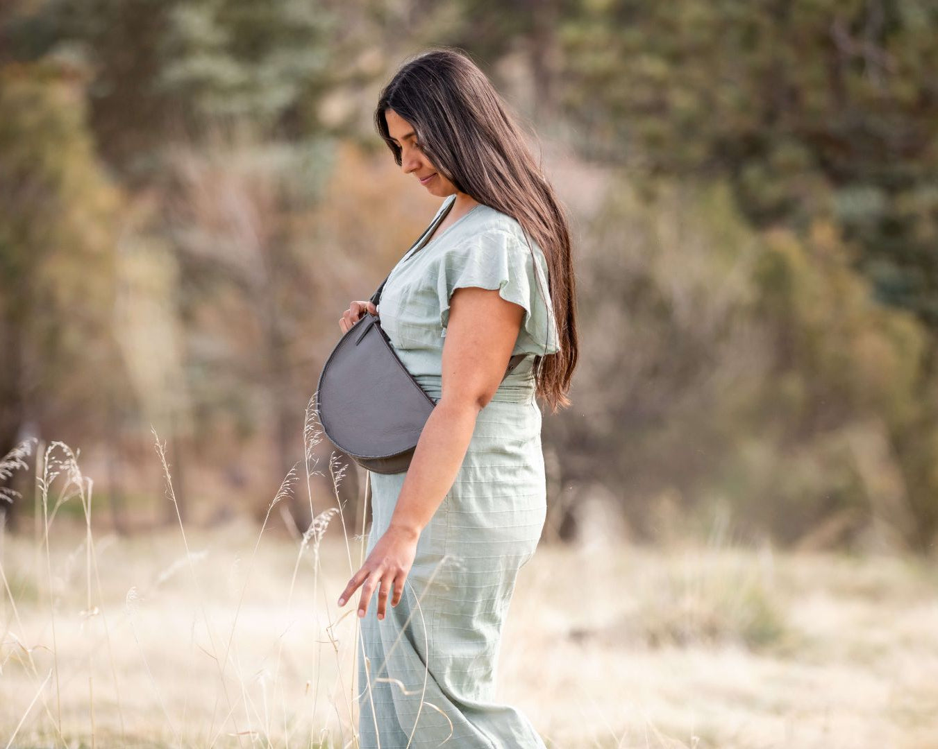Large stone grey leather bag