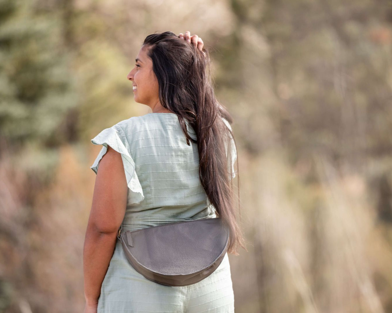 Large stone grey leather bag