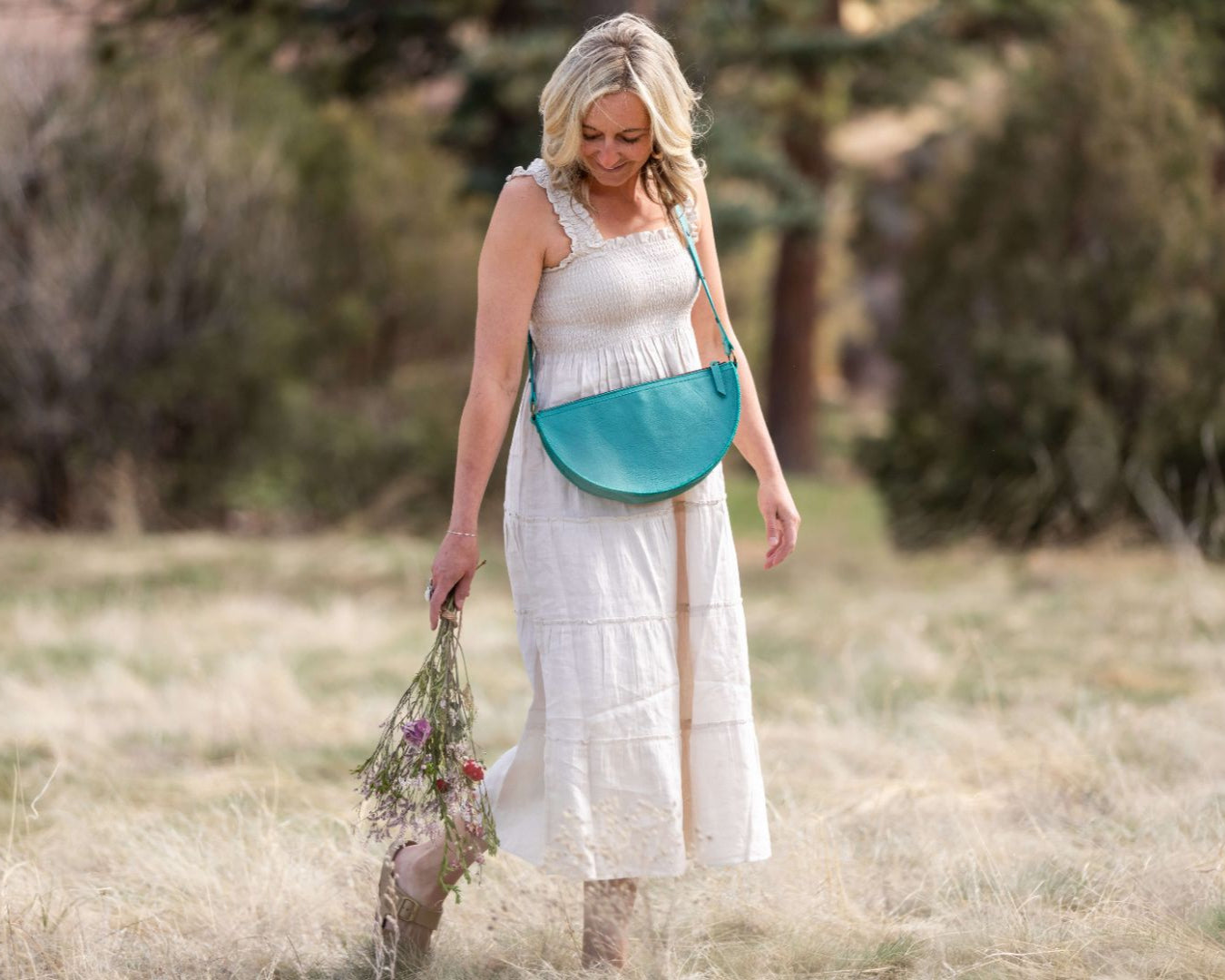 Large turquoise leather bag