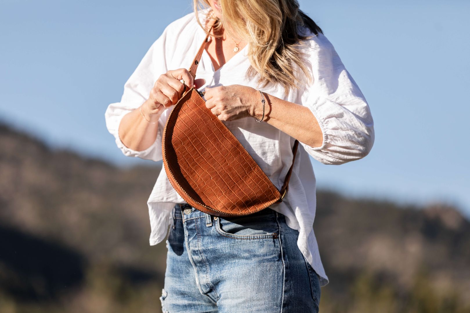 Medium honey croc leather bag