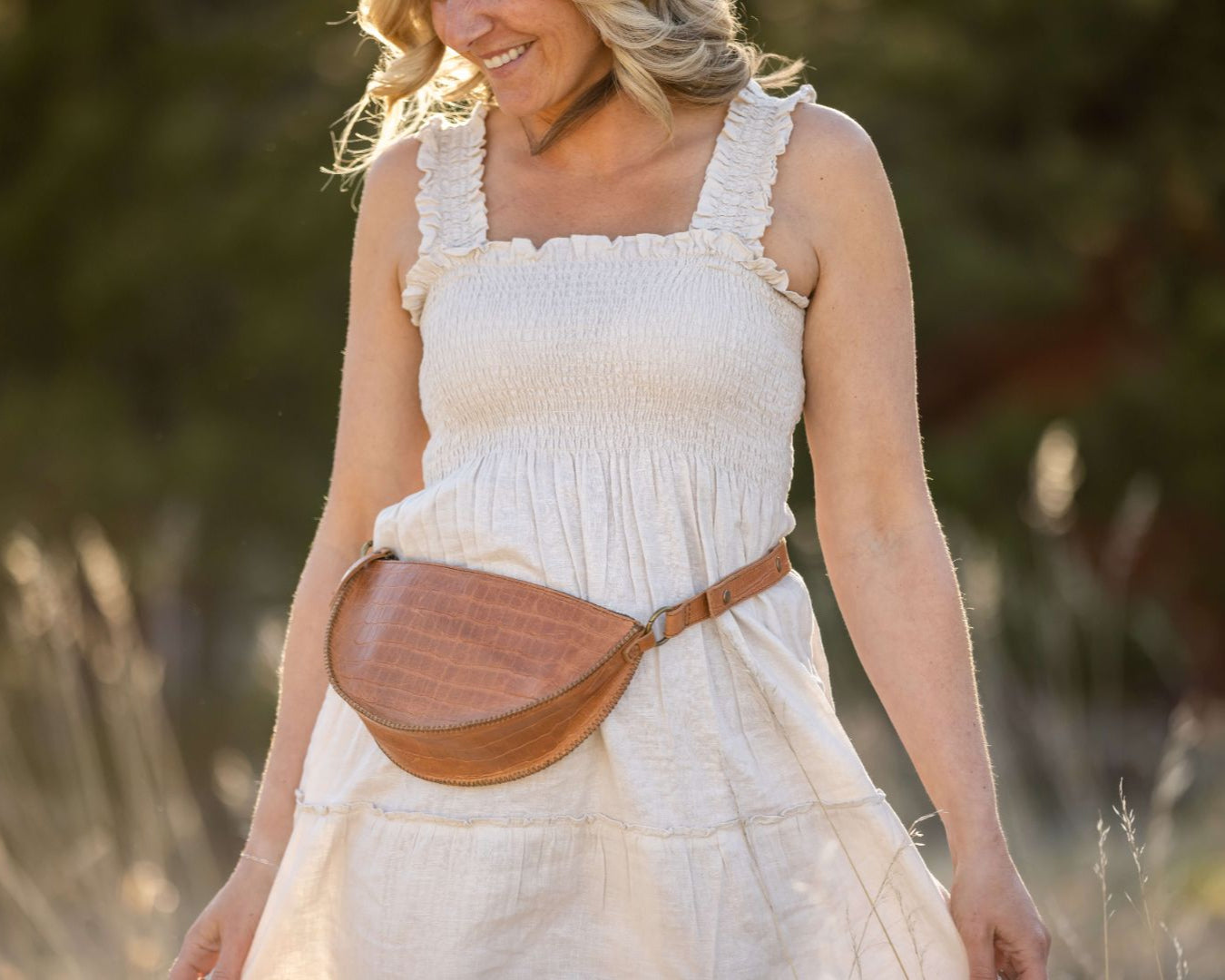 Small honey croc leather bag