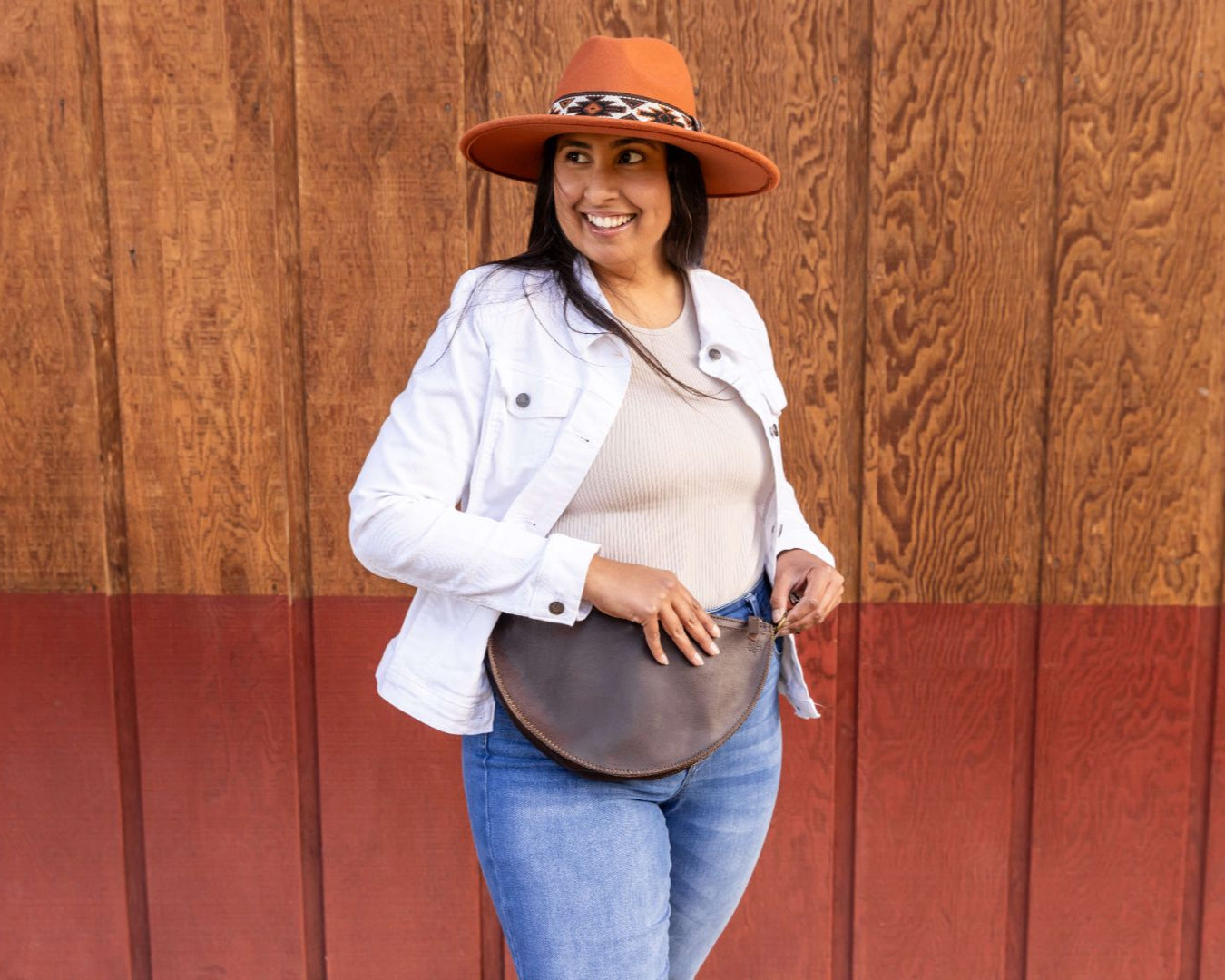 Large dark brown leather bag, belt bag
