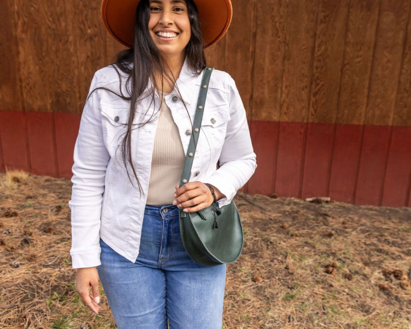 Large dark green leather bag