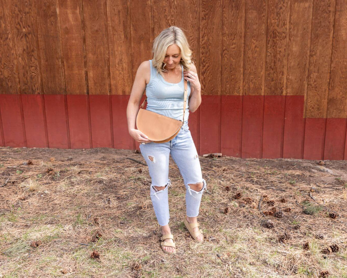 Large natural leather bag in blush