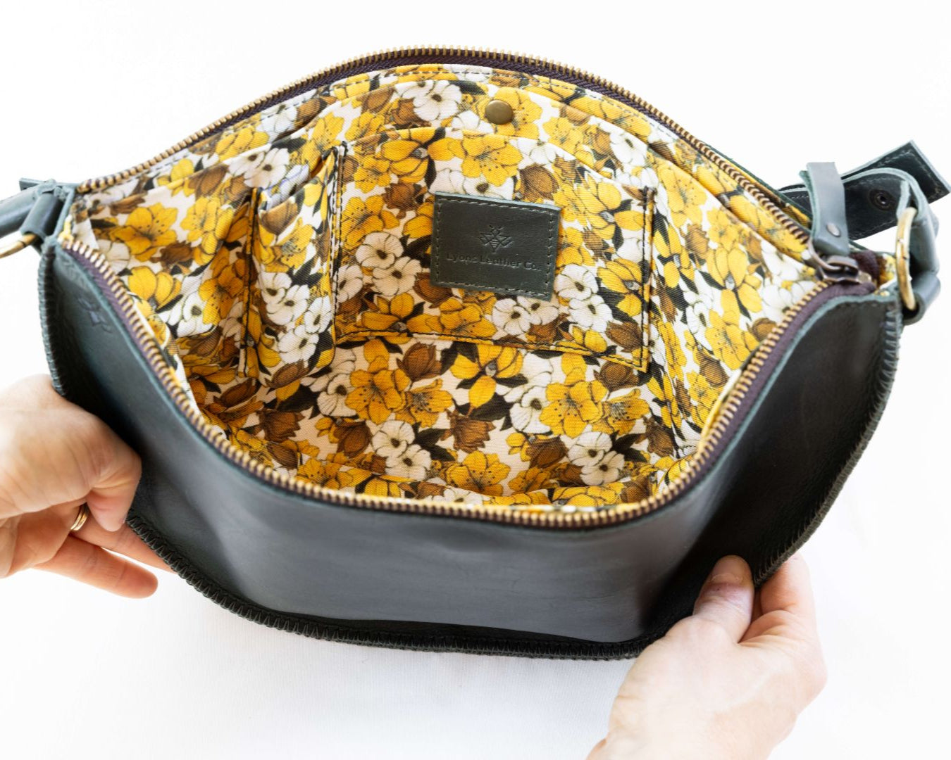 Large dark green leather bag