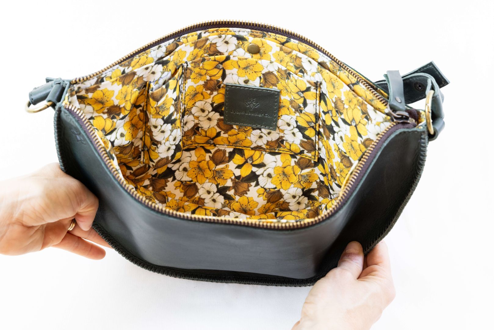 Medium dark green leather bag