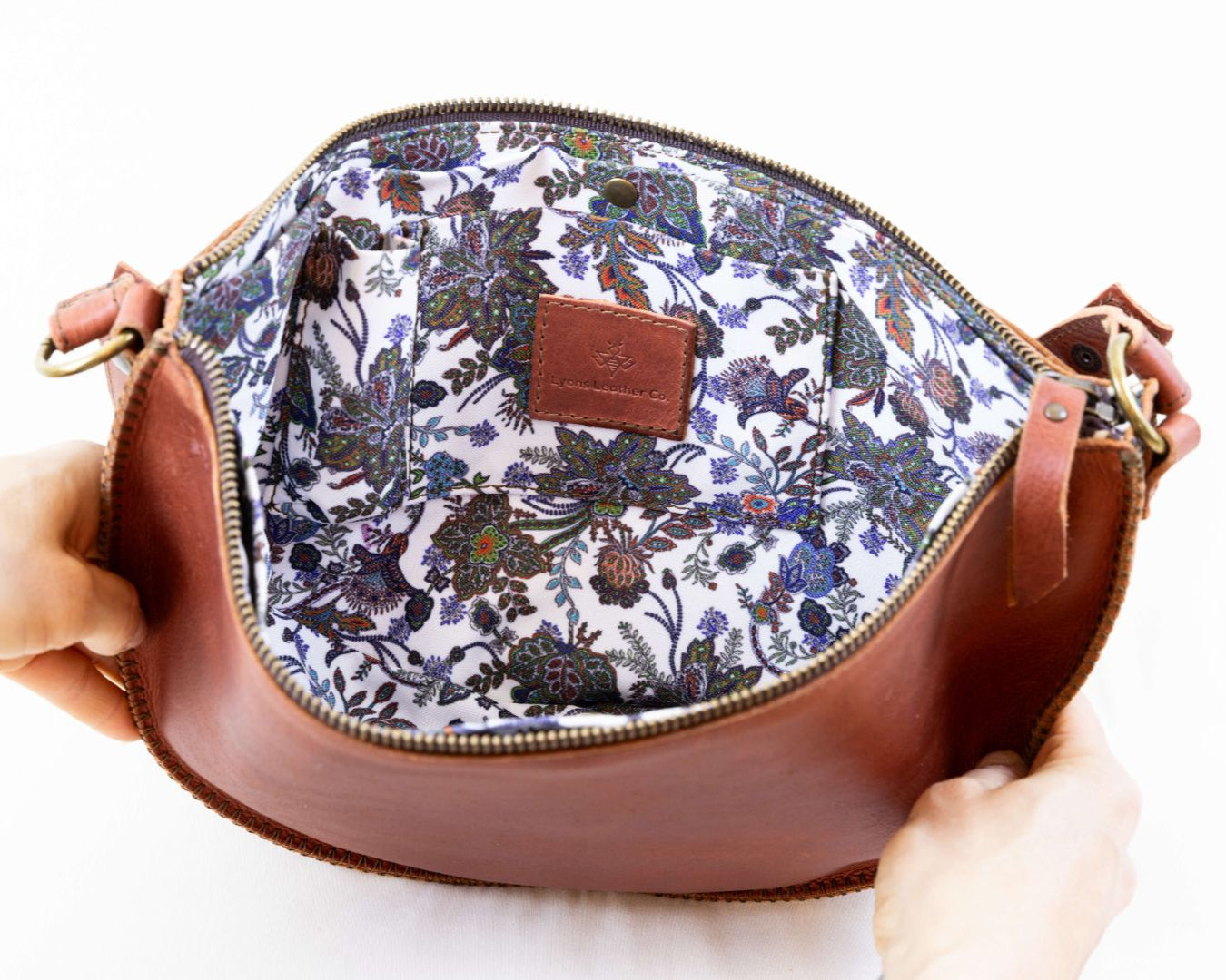 Large cognac leather crossbody bag