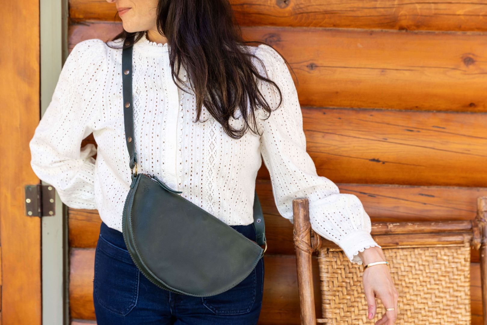 Medium dark green leather bag