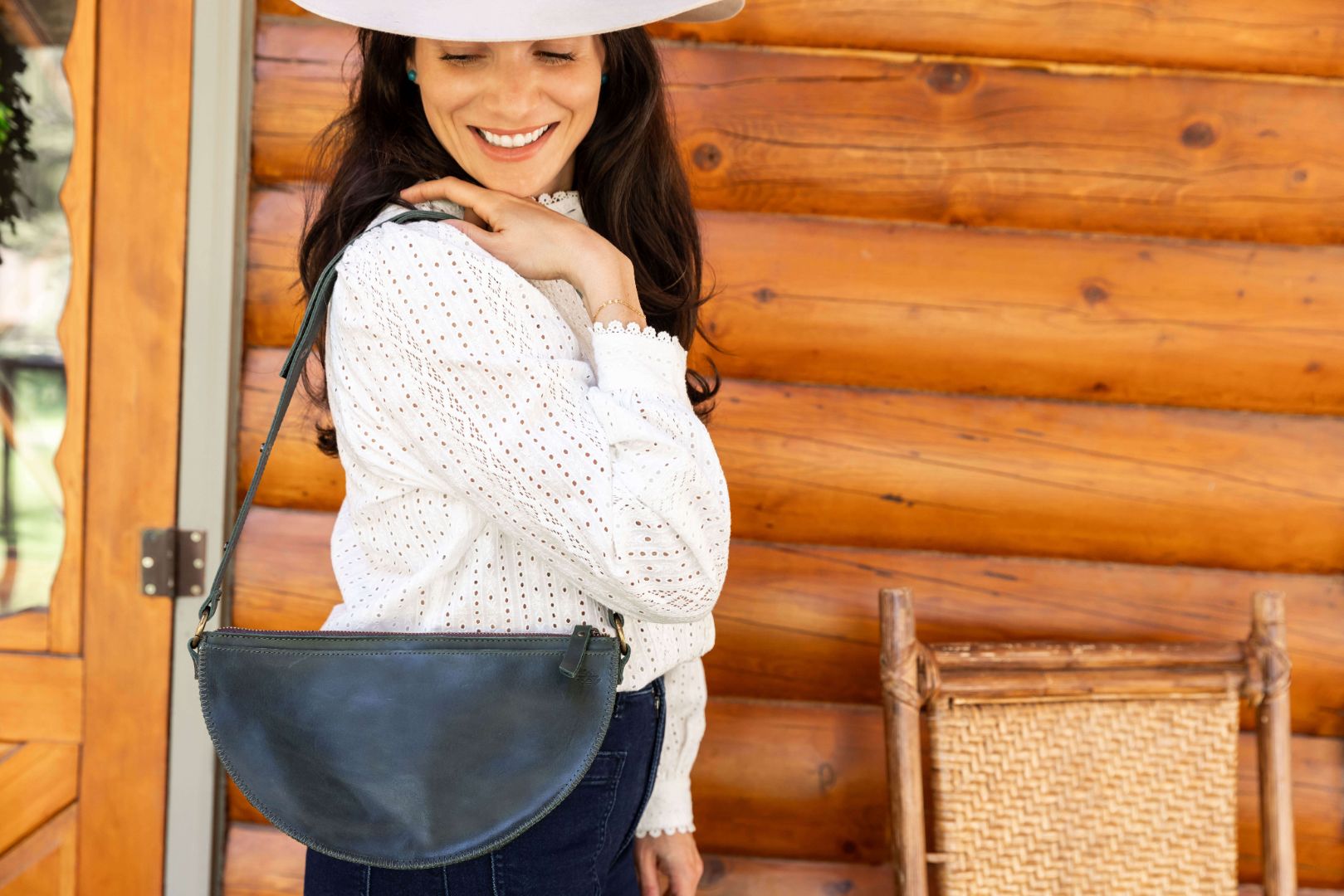 Medium dark green leather bag