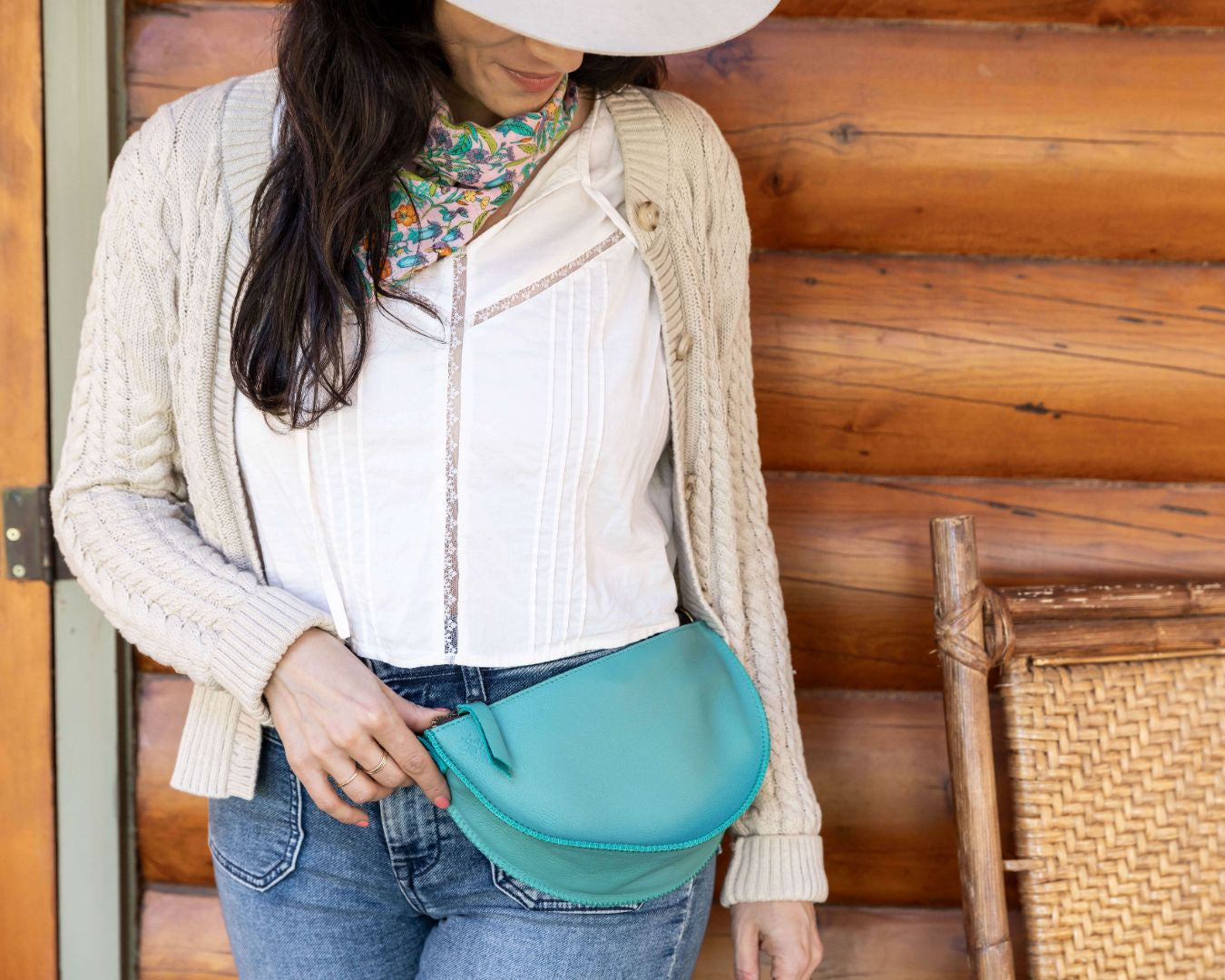 Small turquoise leather bag
