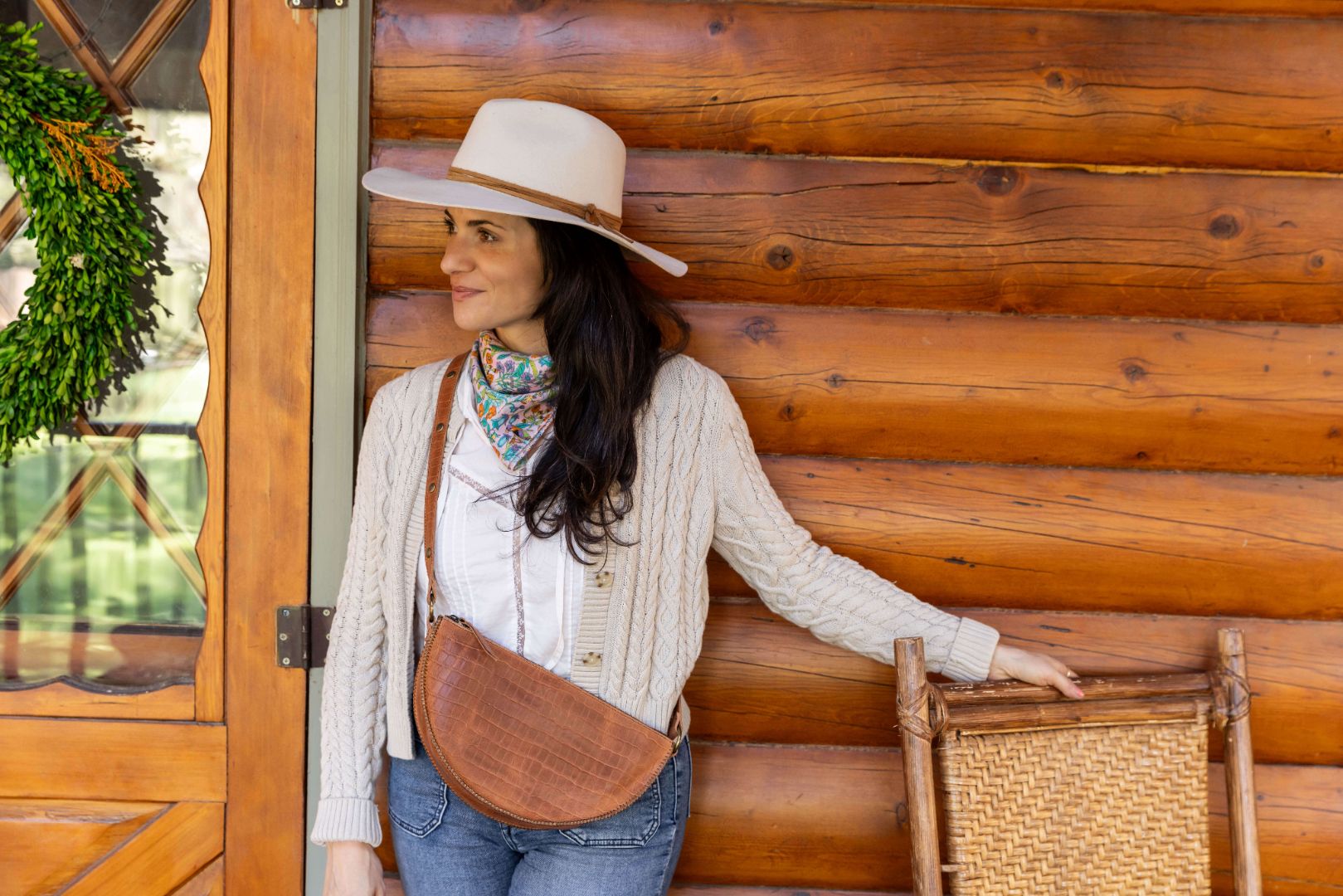 Medium honey croc leather bag