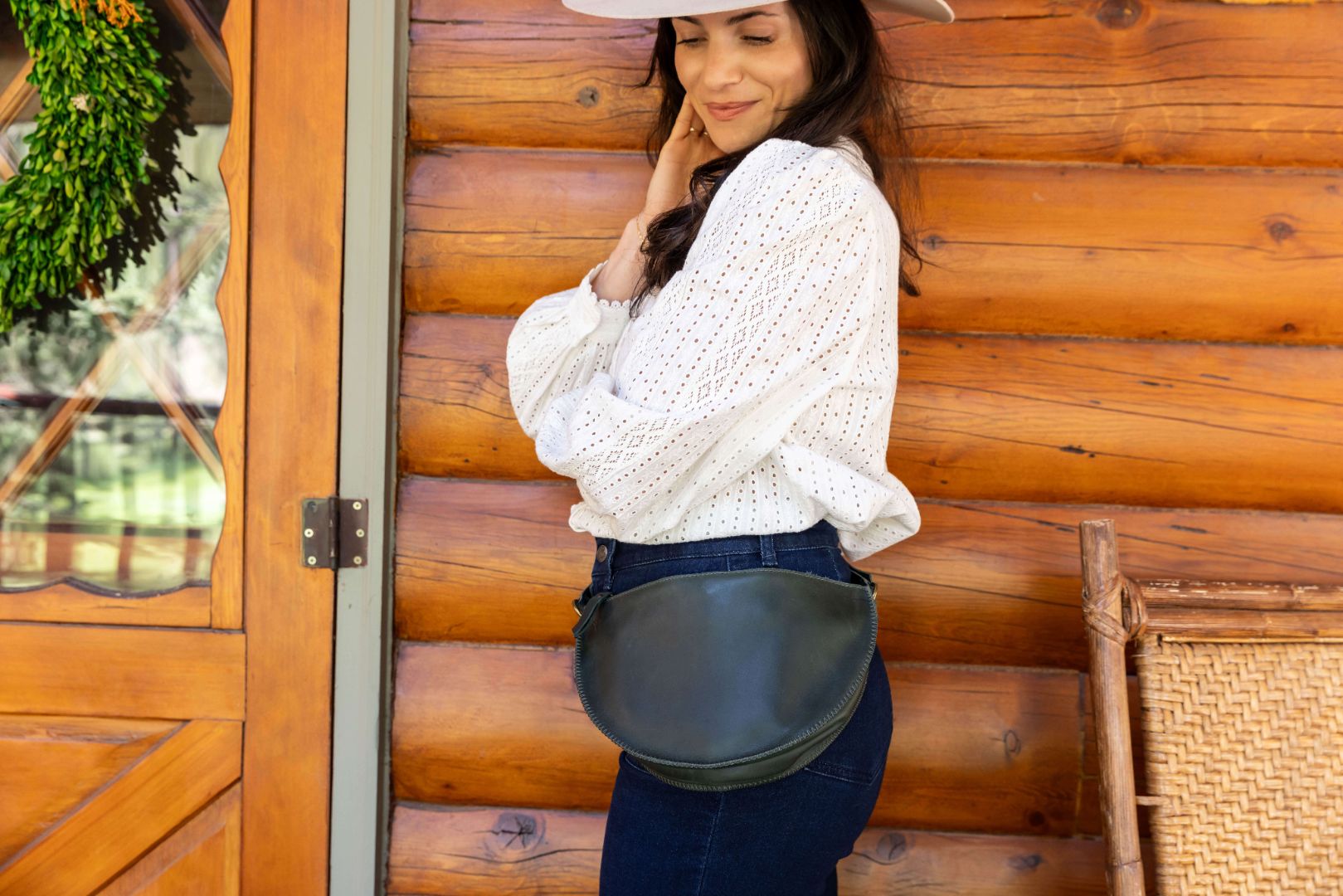 Medium dark green leather bag