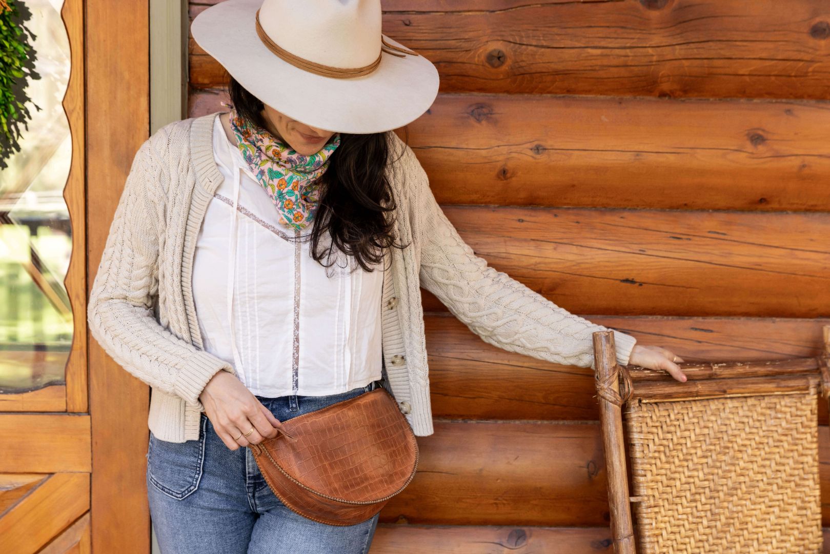 Medium honey croc leather bag