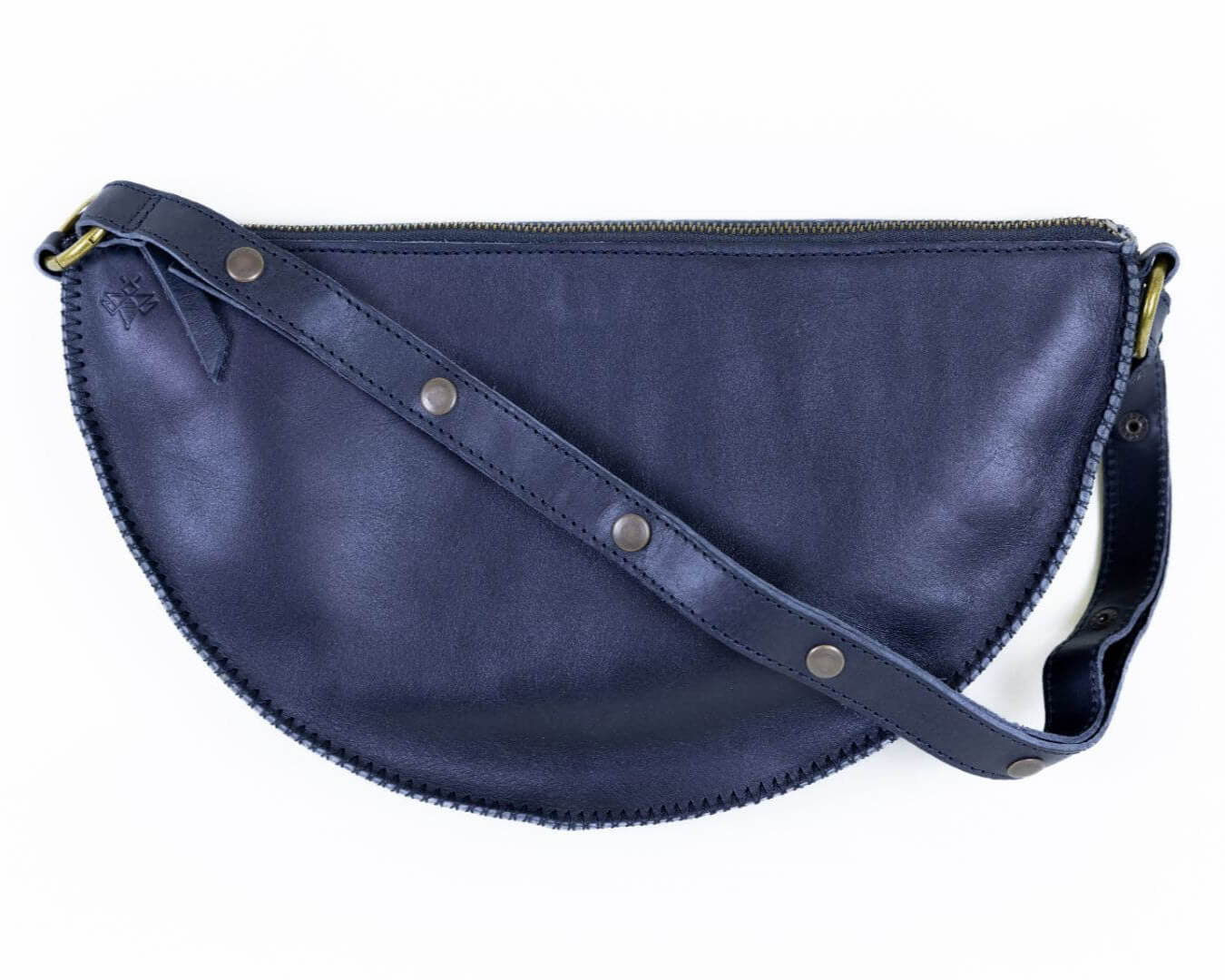 Large navy blue leather bag