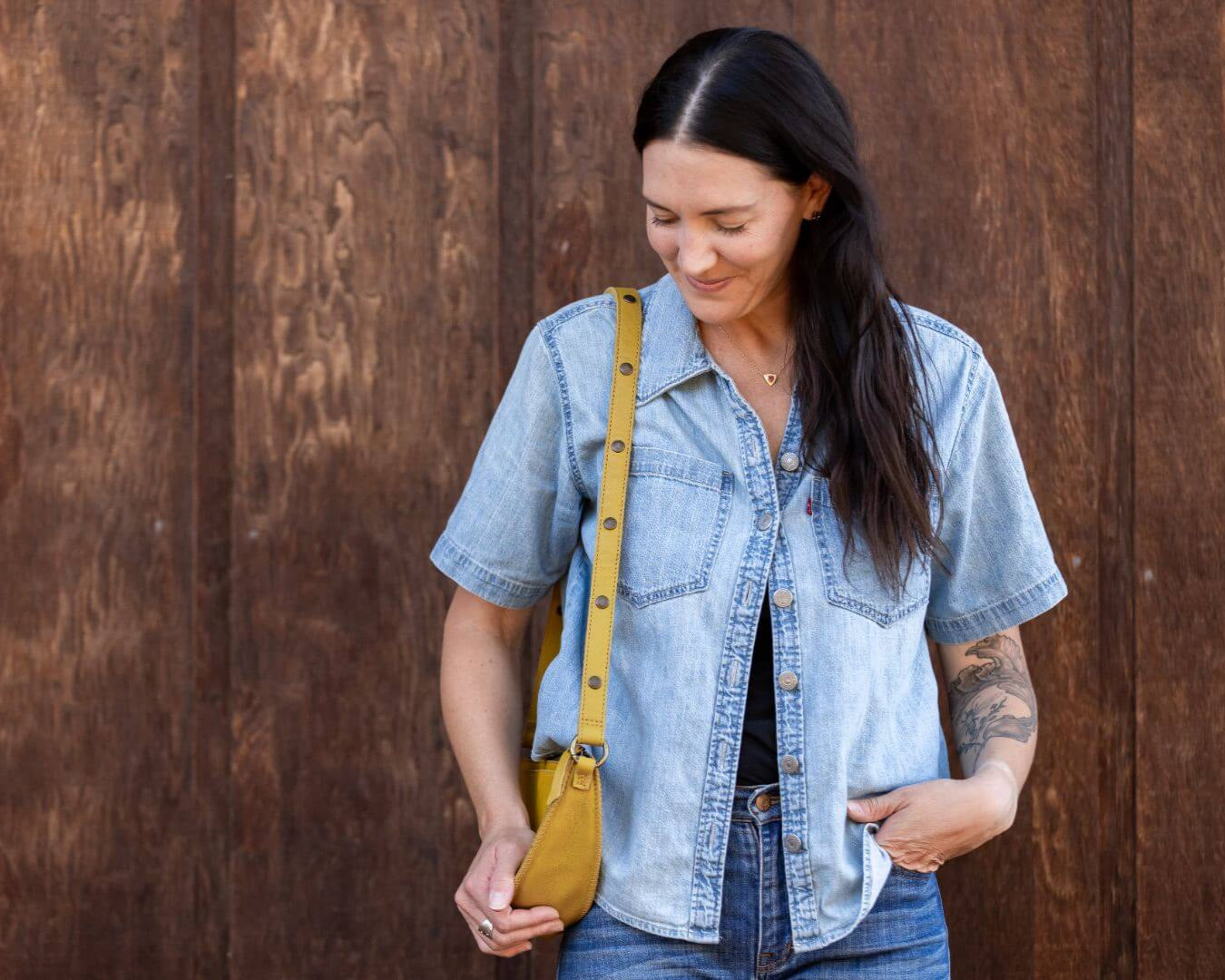 Medium mustard yellow leather bag
