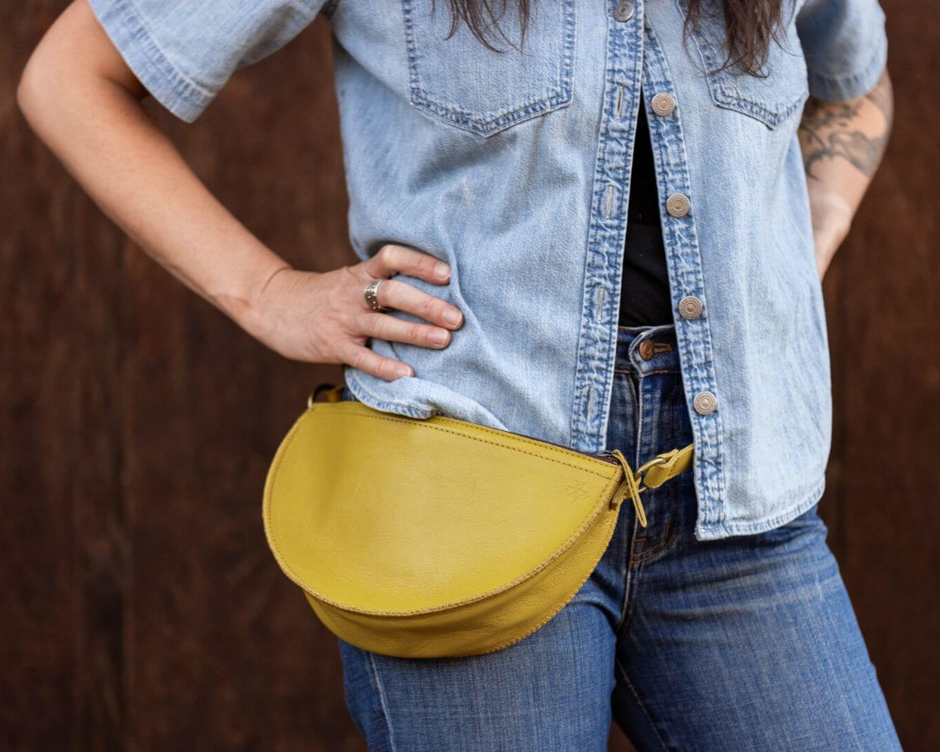 Medium mustard yellow leather bag
