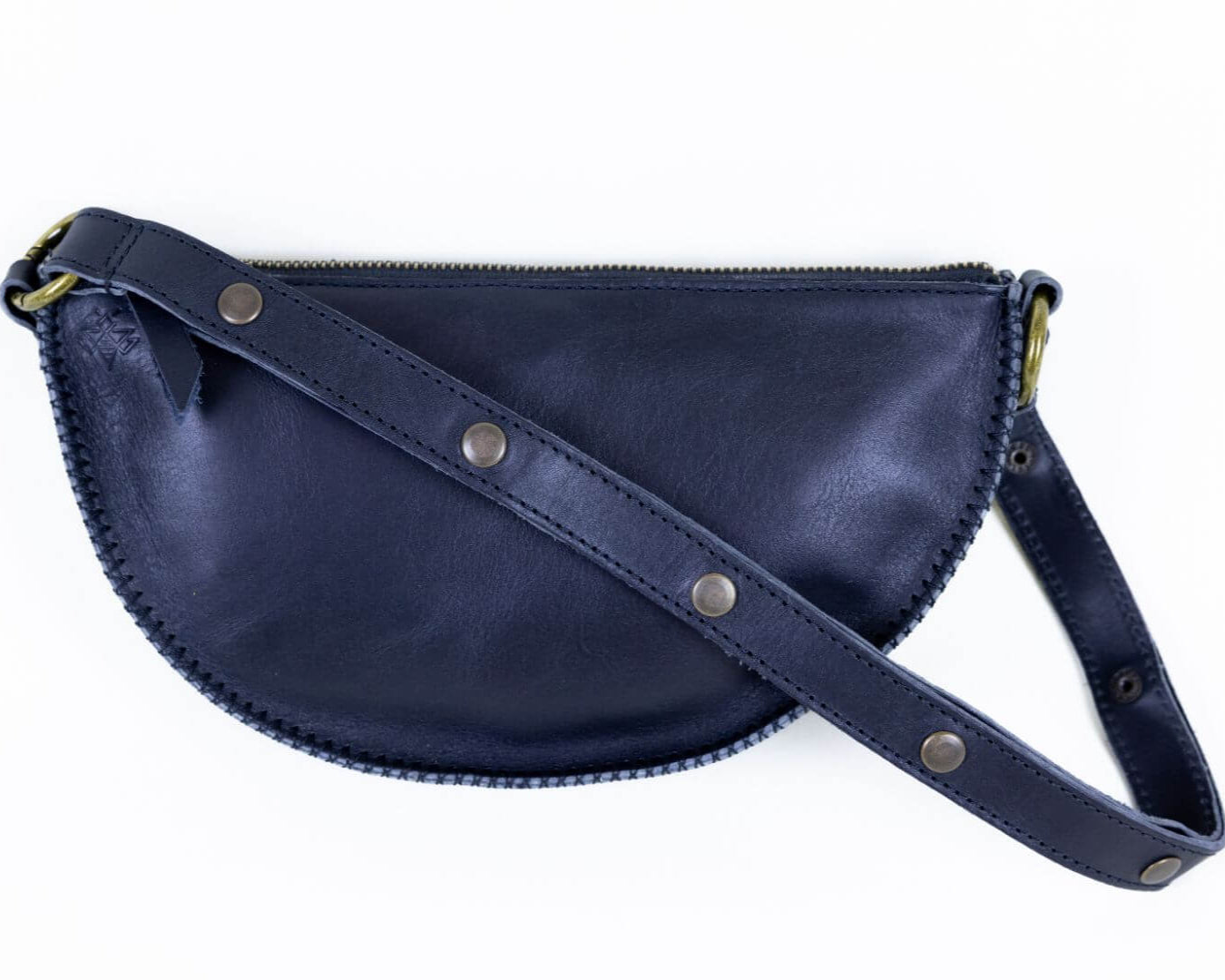 Small navy blue leather bag