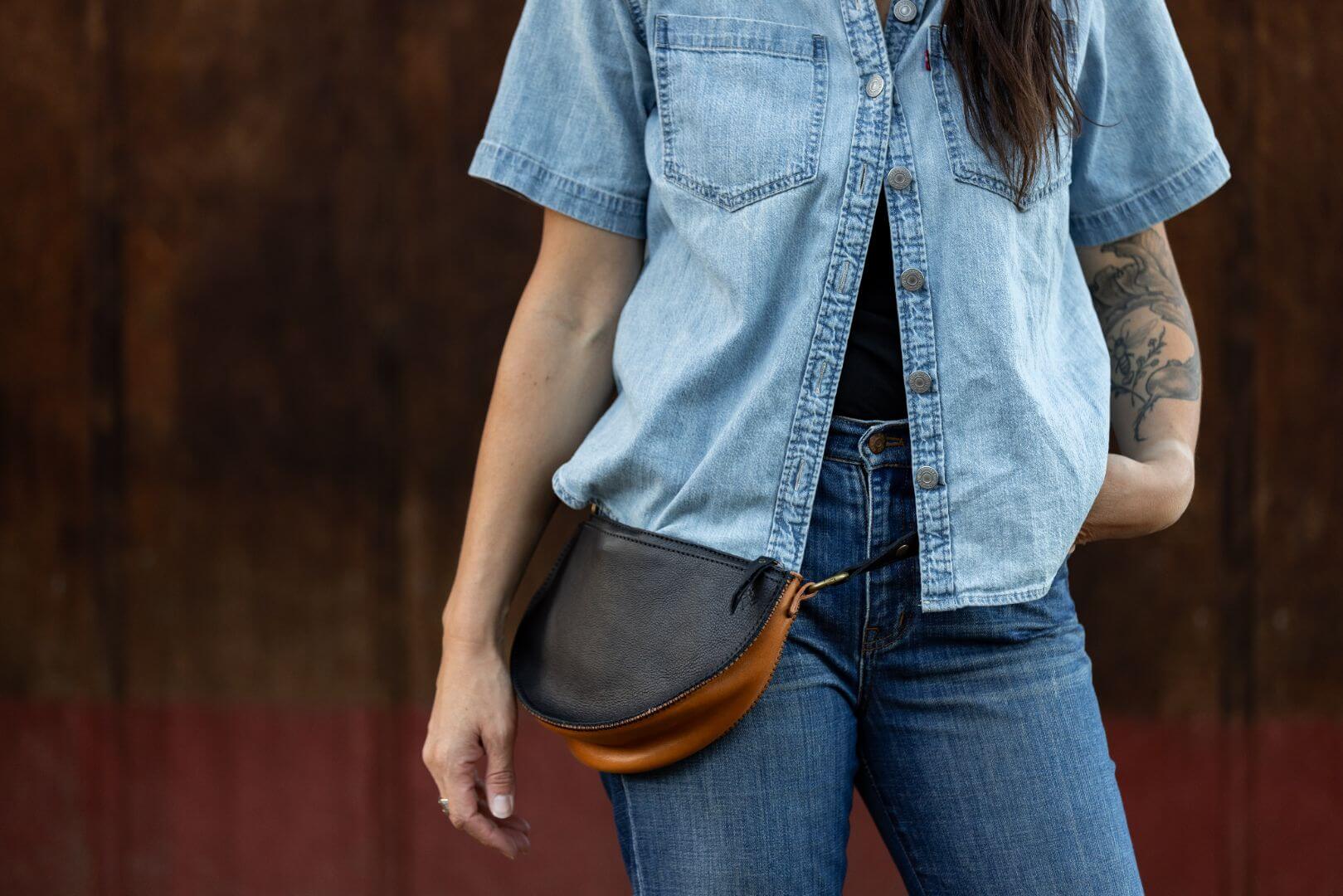 Medium black and brown leather bag
