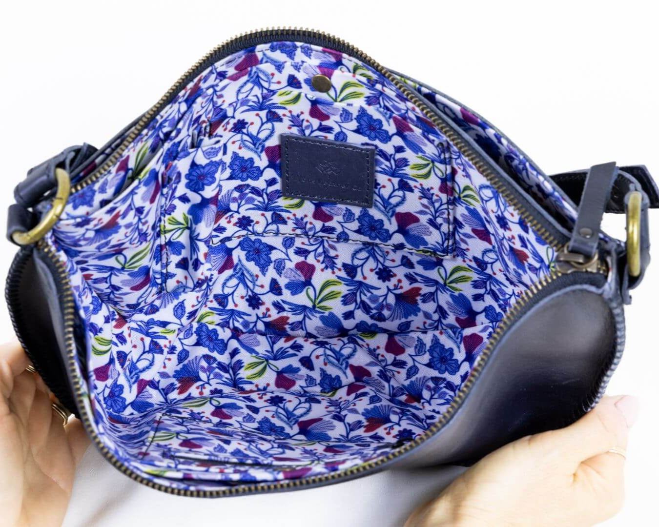 Large navy blue leather bag