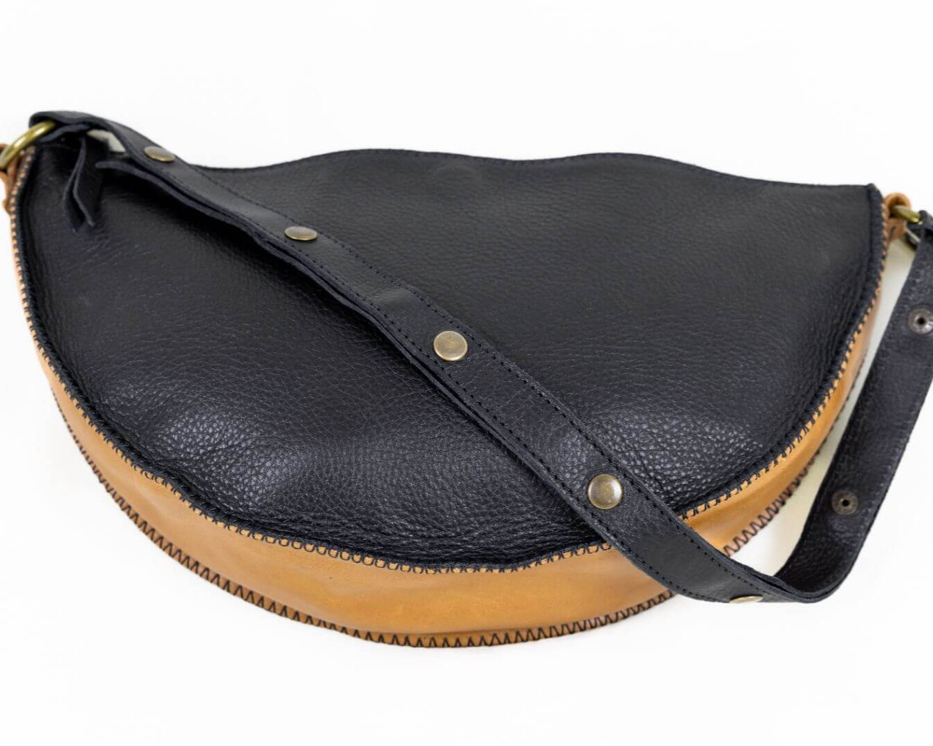 Large black and brown leather bag
