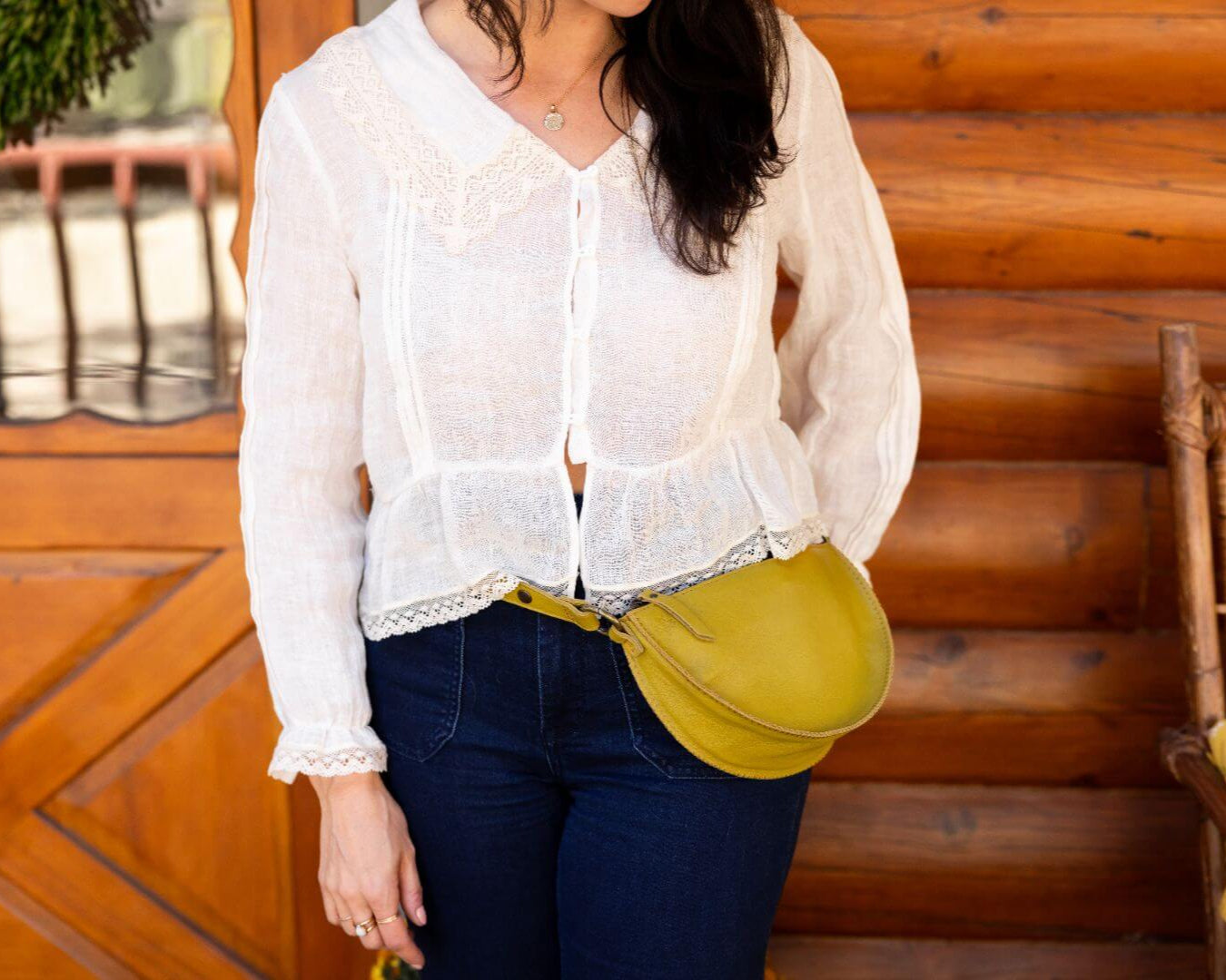 Small mustard yellow leather bag
