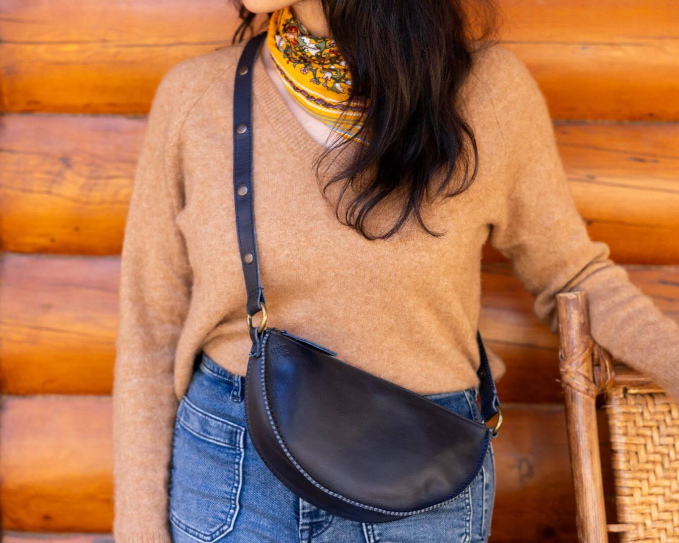 Small navy blue leather bag