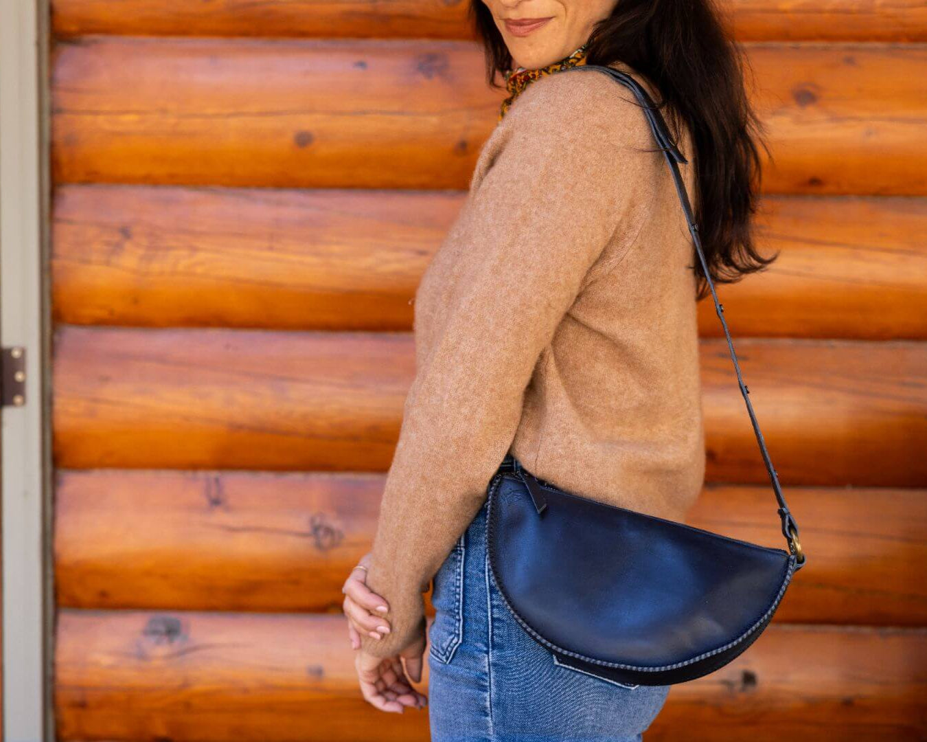 Small navy blue leather bag