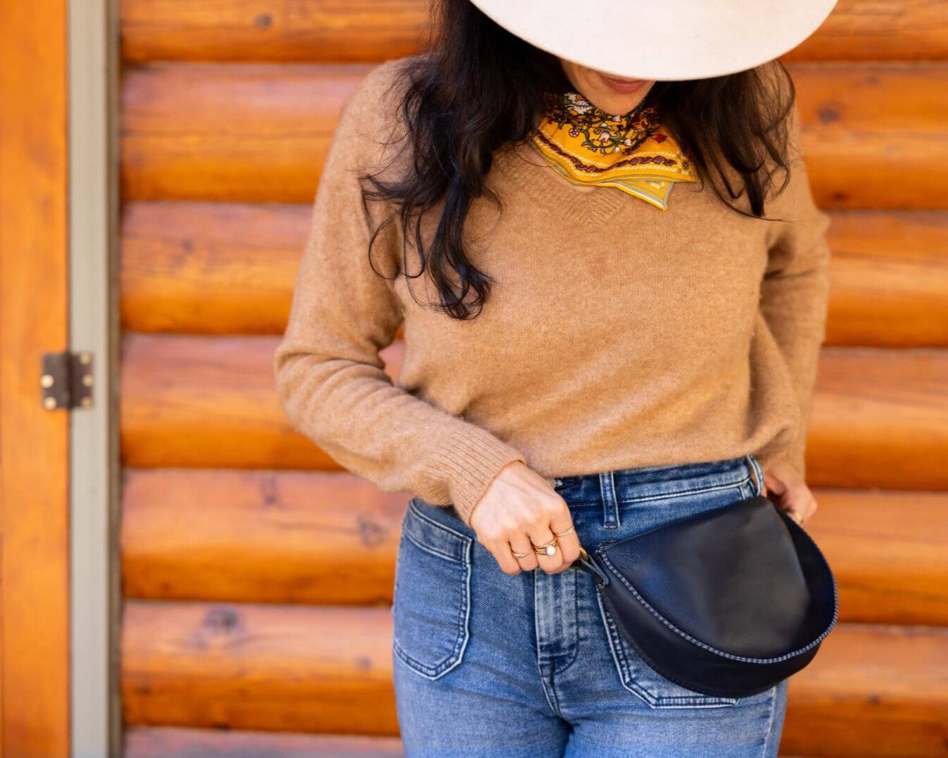 Small navy blue leather bag