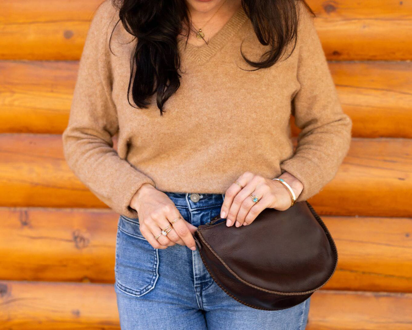 Medium dark brown leather bag, belt bag