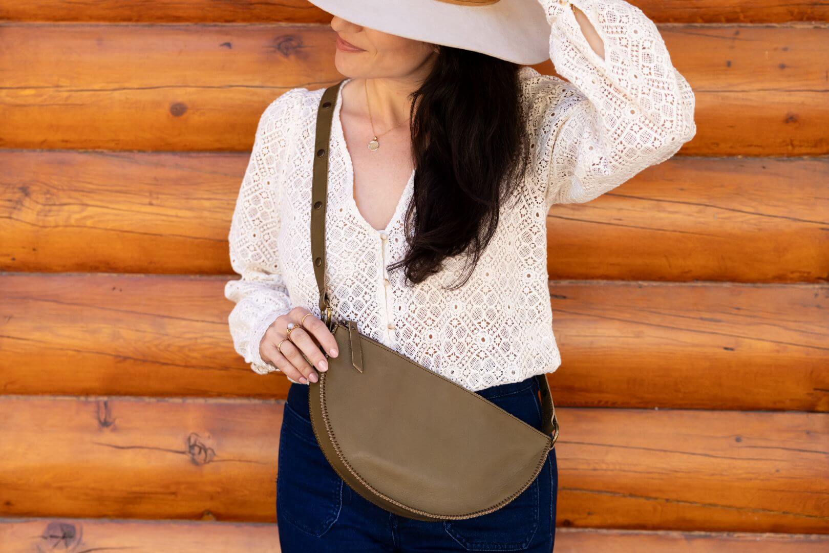 Medium sage green leather bag
