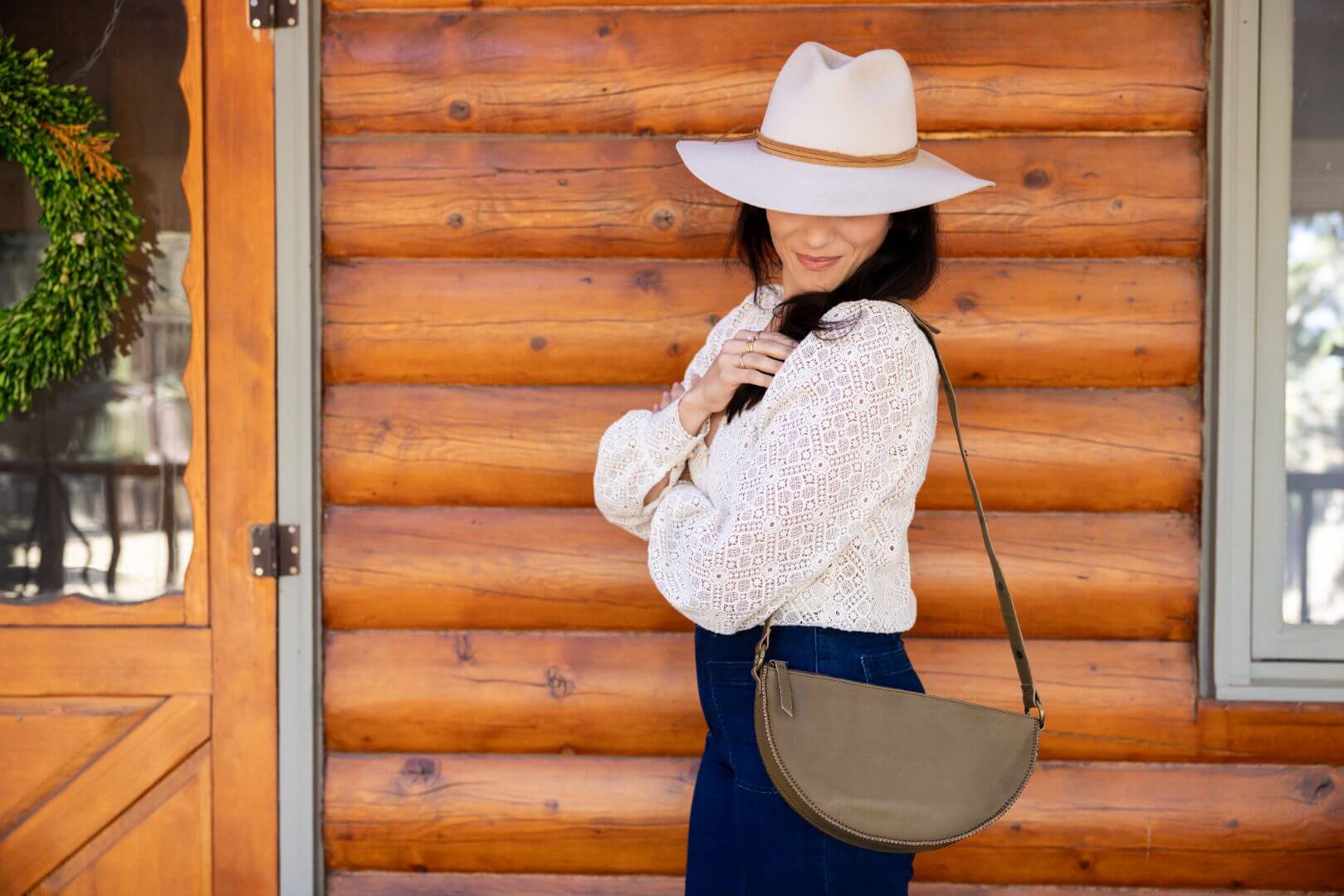 Medium sage green leather bag