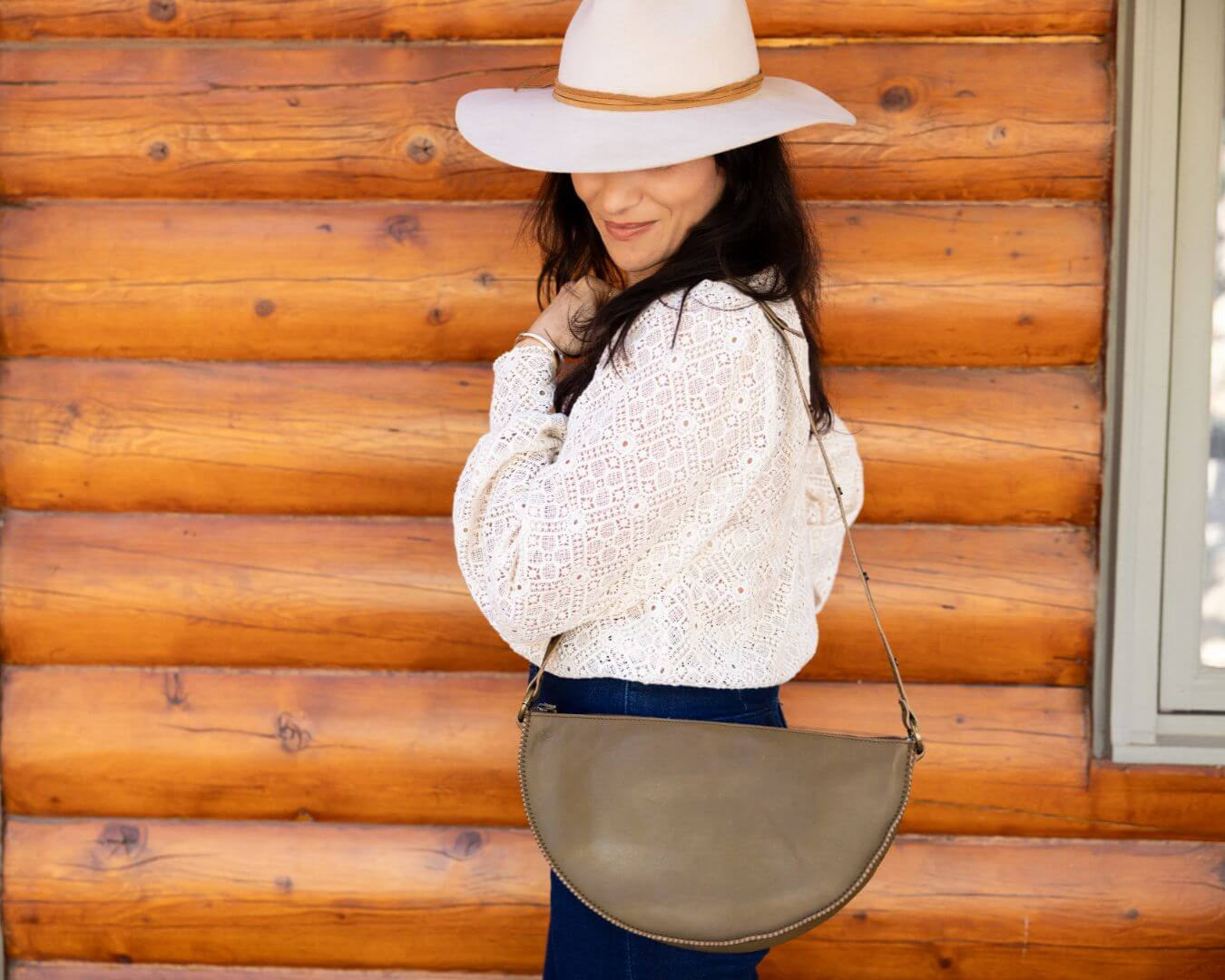 Large sage green leather bag