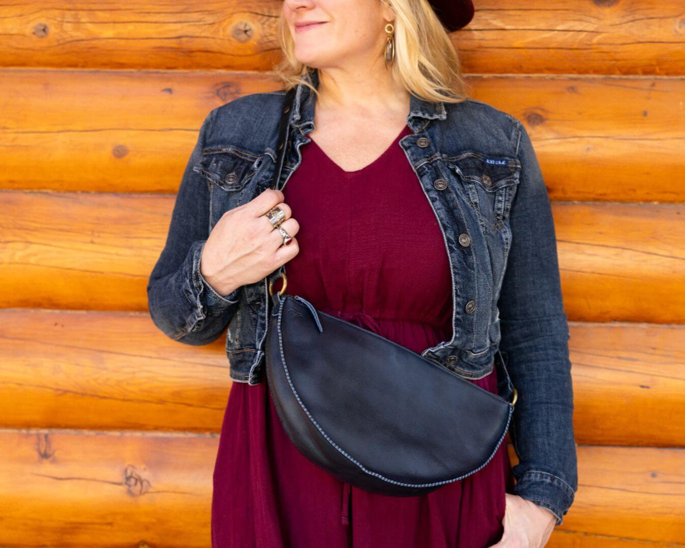 Large navy blue leather bag