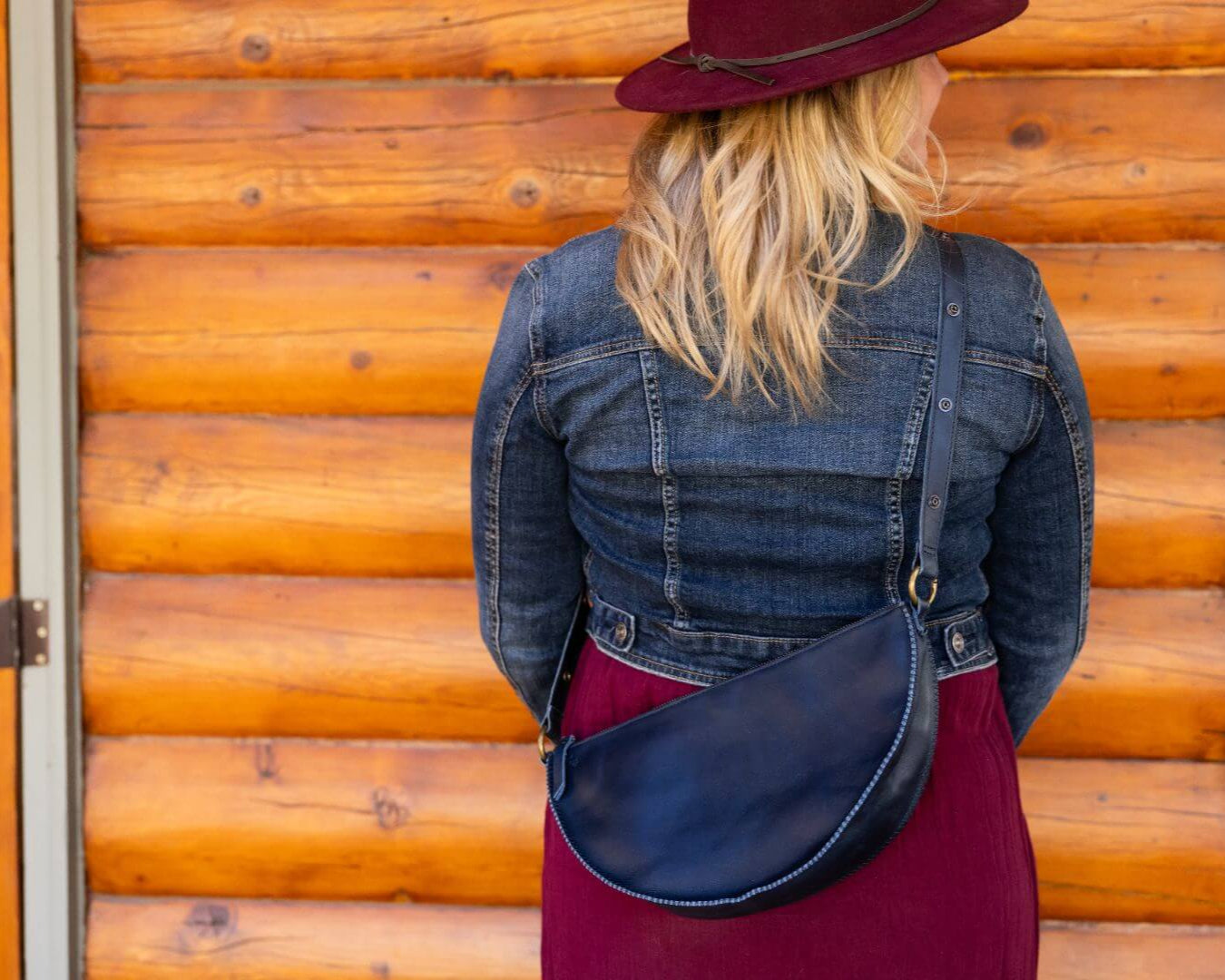 Large navy blue leather bag