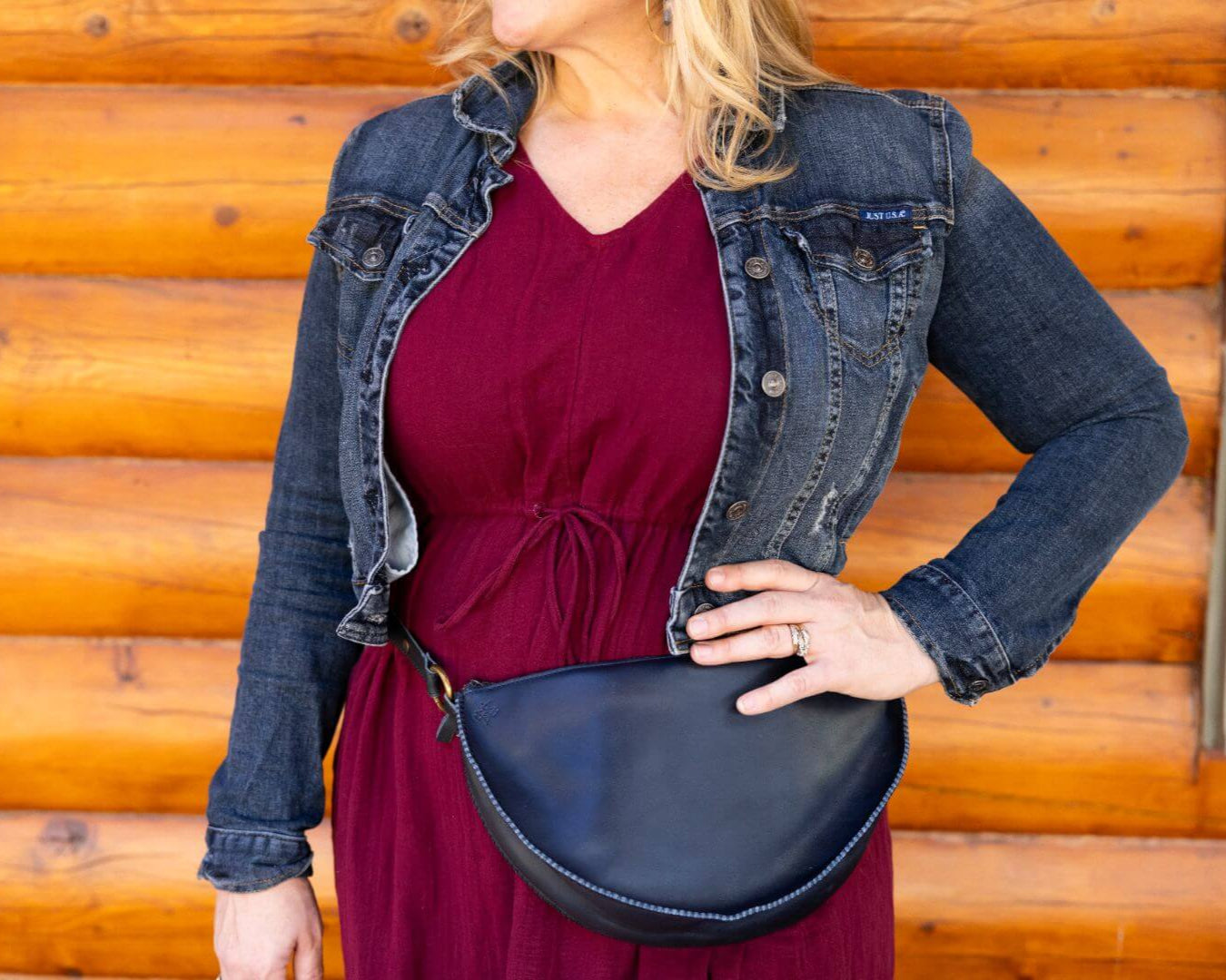 Large navy blue leather bag