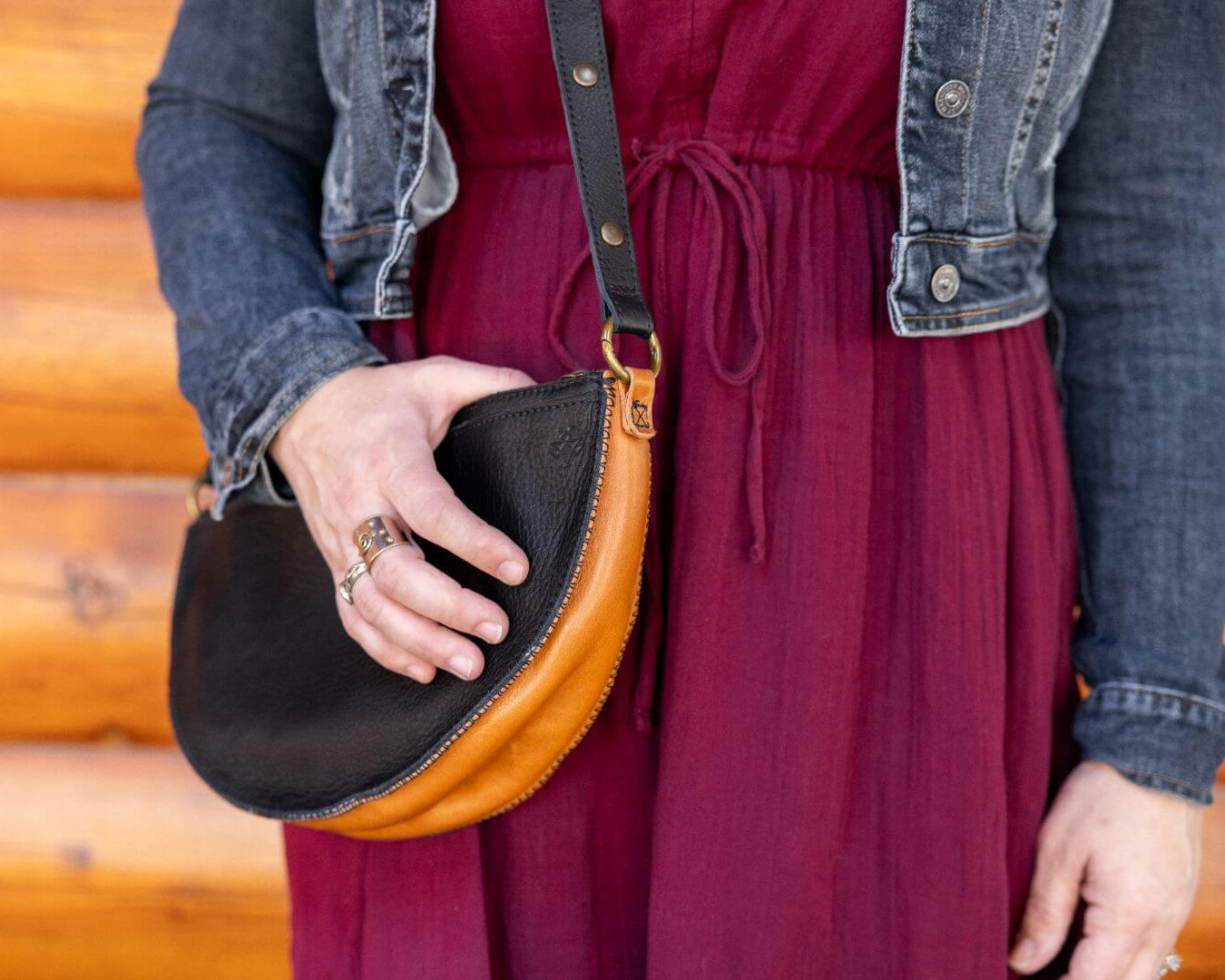 Large black and brown leather bag