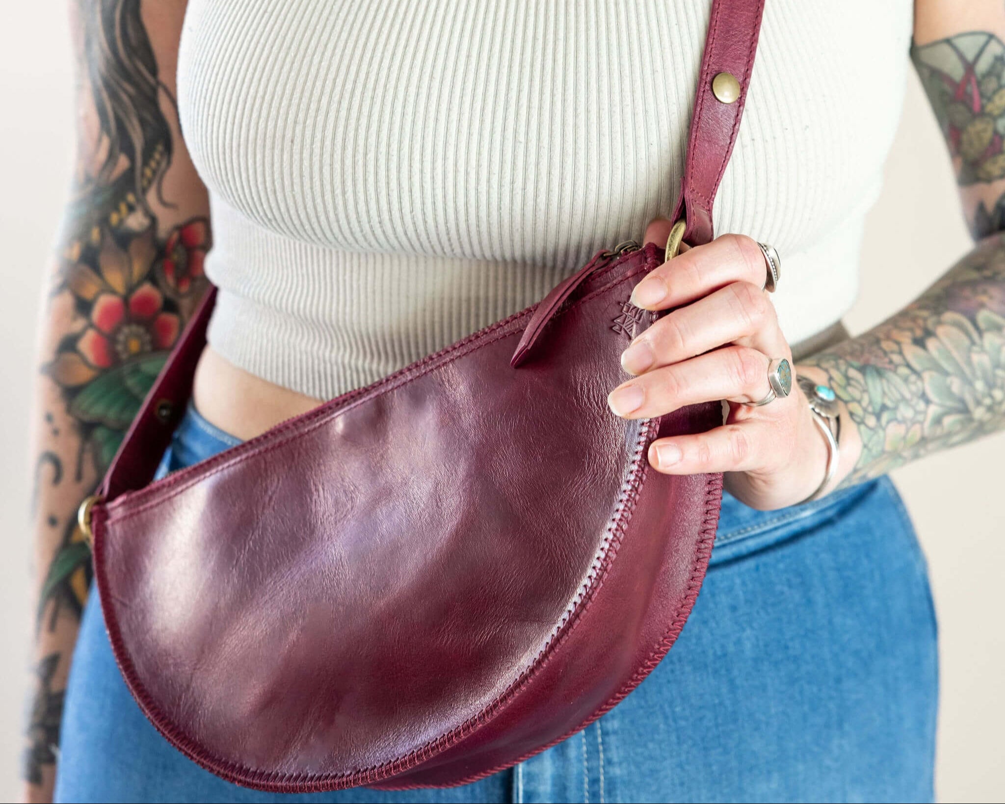 Medium cherry red leather pouch, Crossbody bag