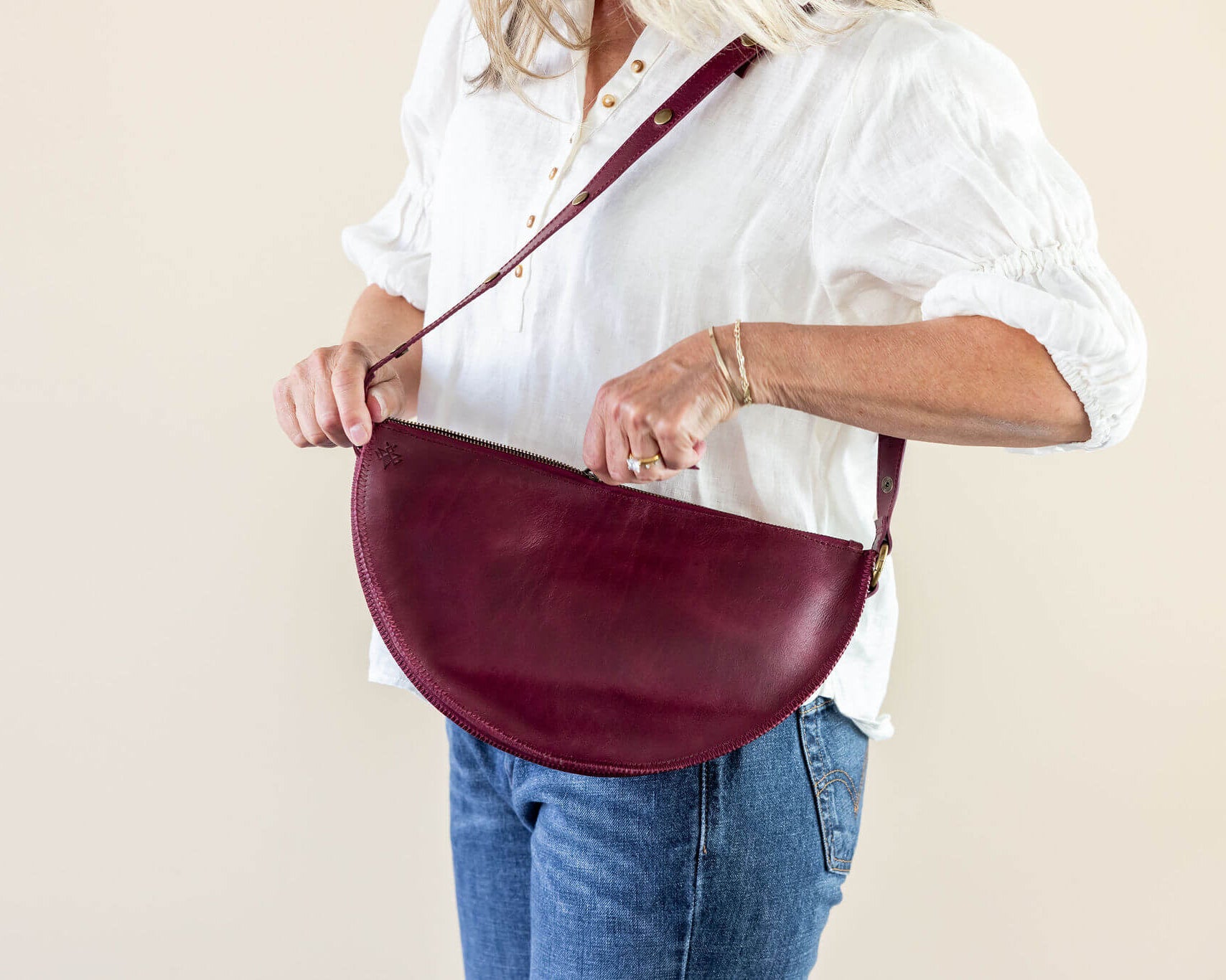 Large cherry red leather pouch, Shoulder bag