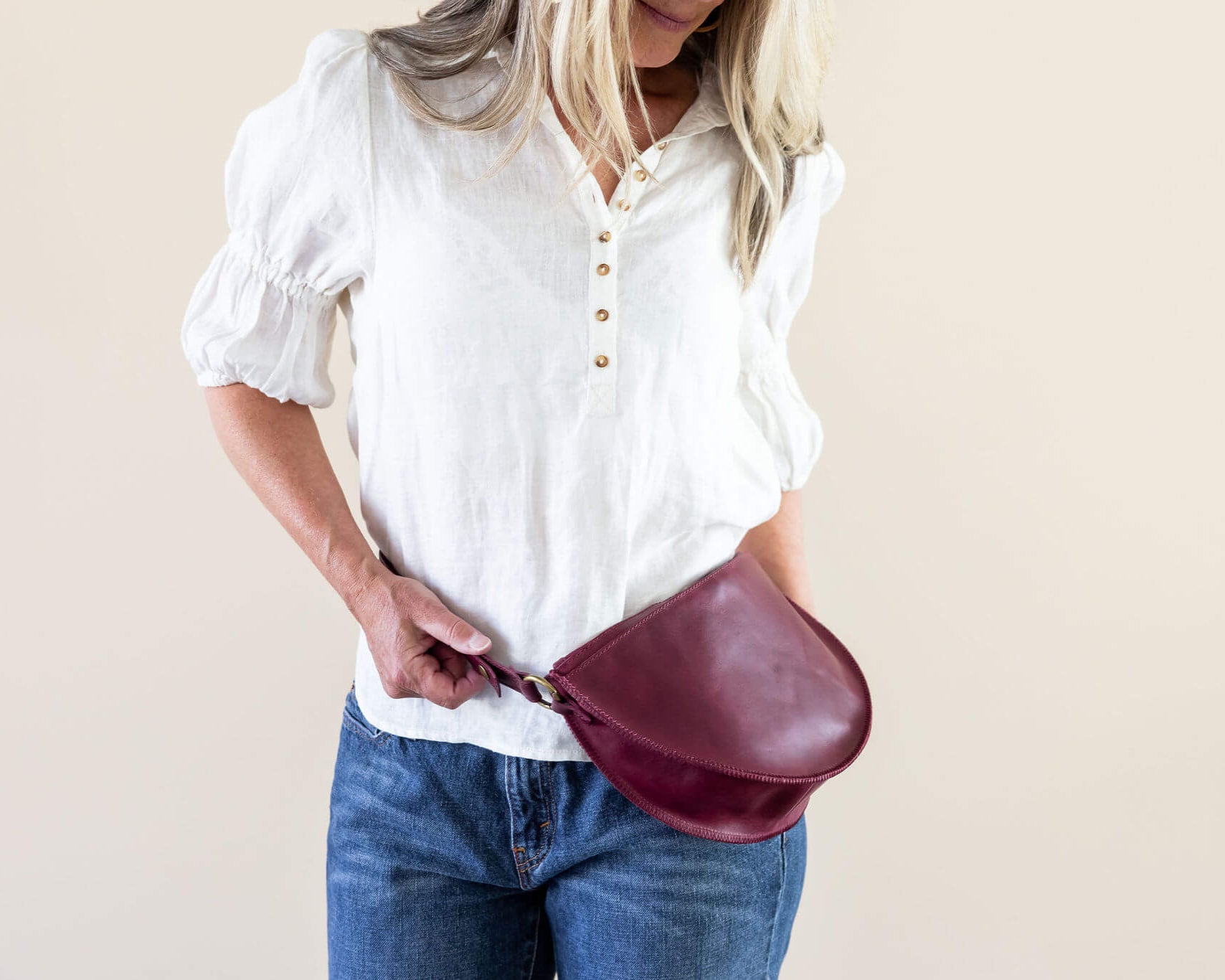 Large cherry red leather pouch, Belt bag