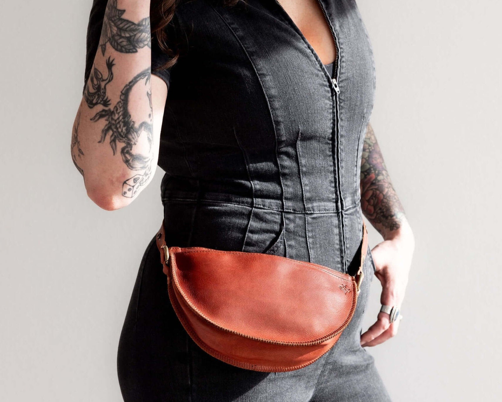 Small cognac leather bag, belt bag