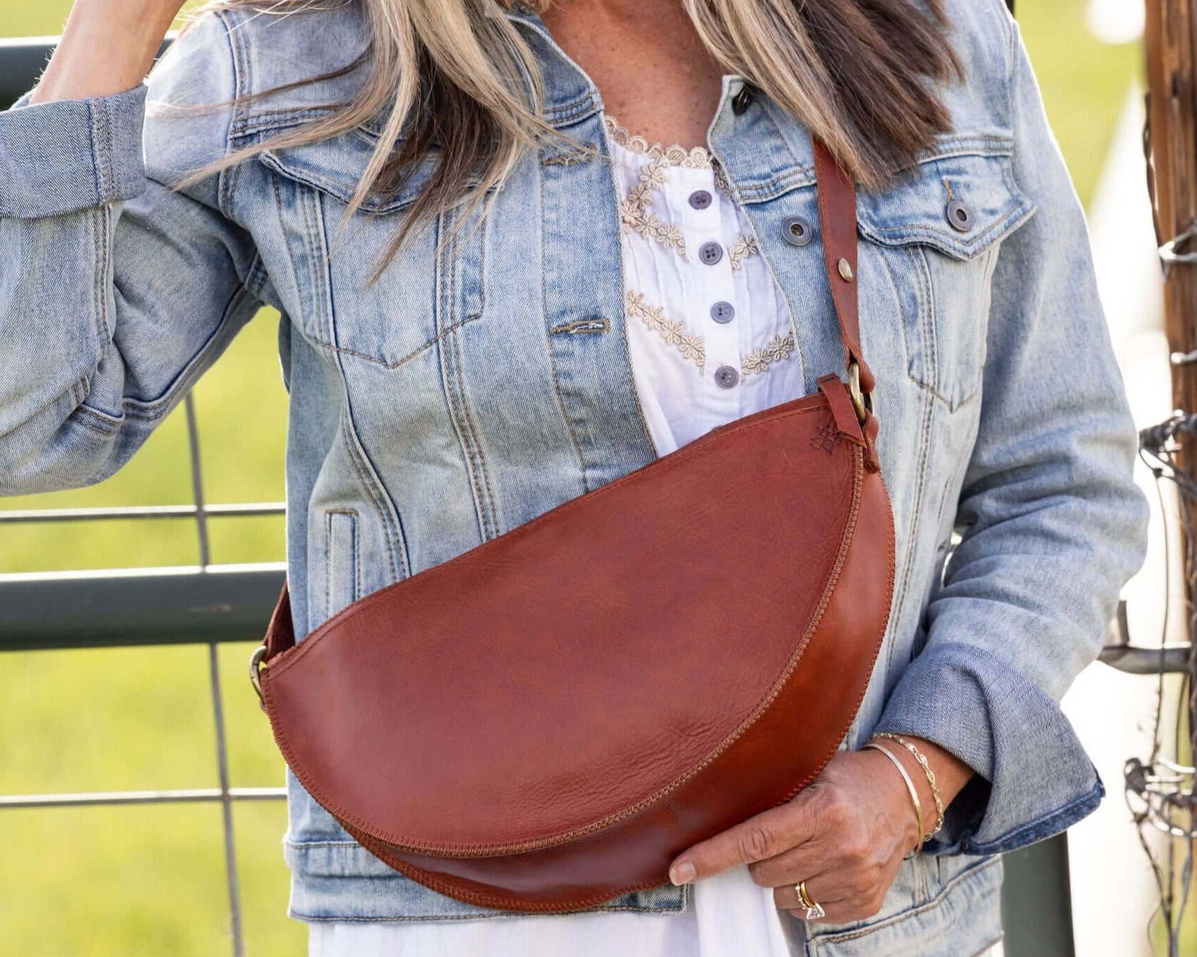 Large cognac leather crossbody bag