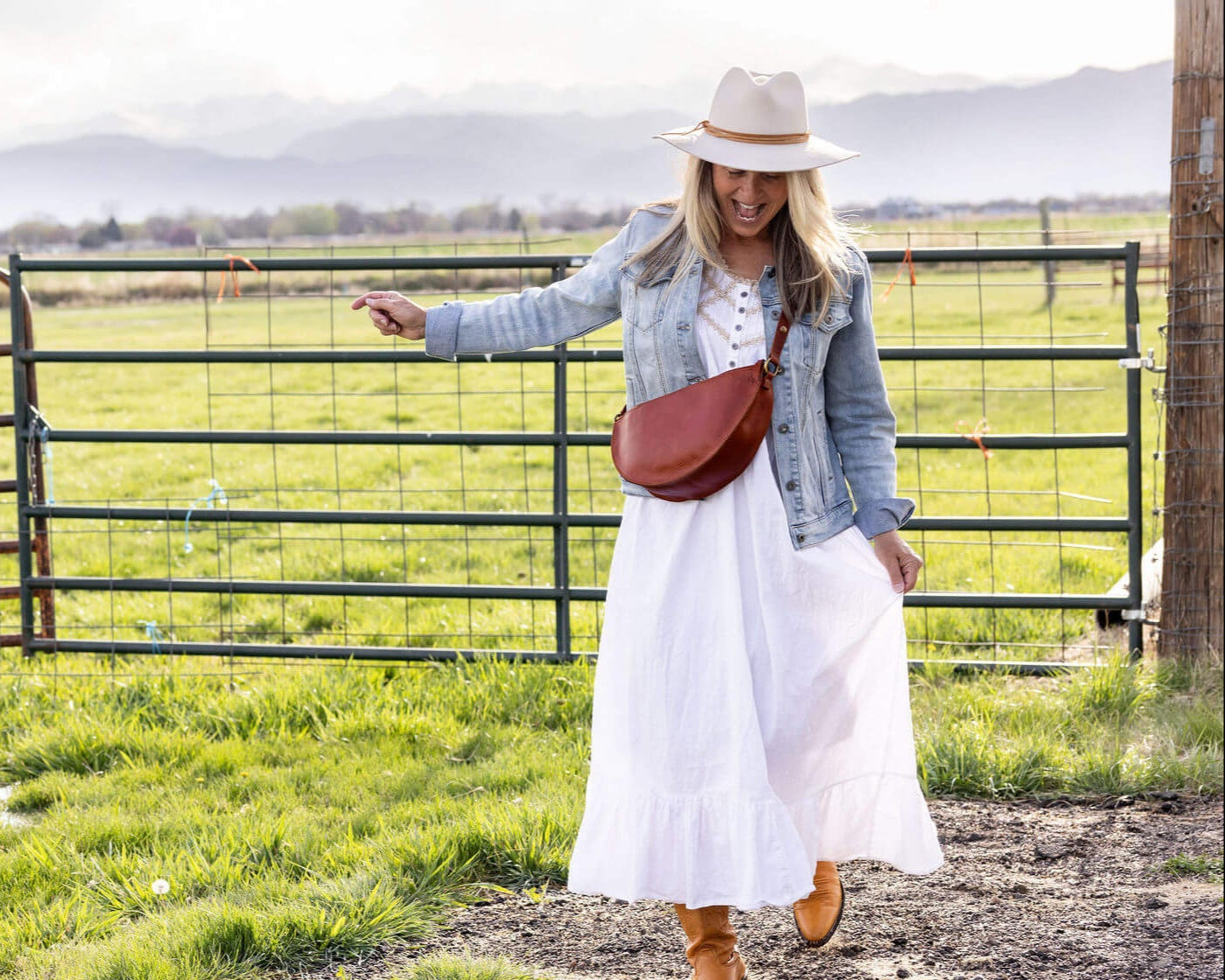 Large Leather Sling Bag | Cognac Queen Bee Convertible Everyday & Travel Purse | Crossbody, Belt & Shoulder