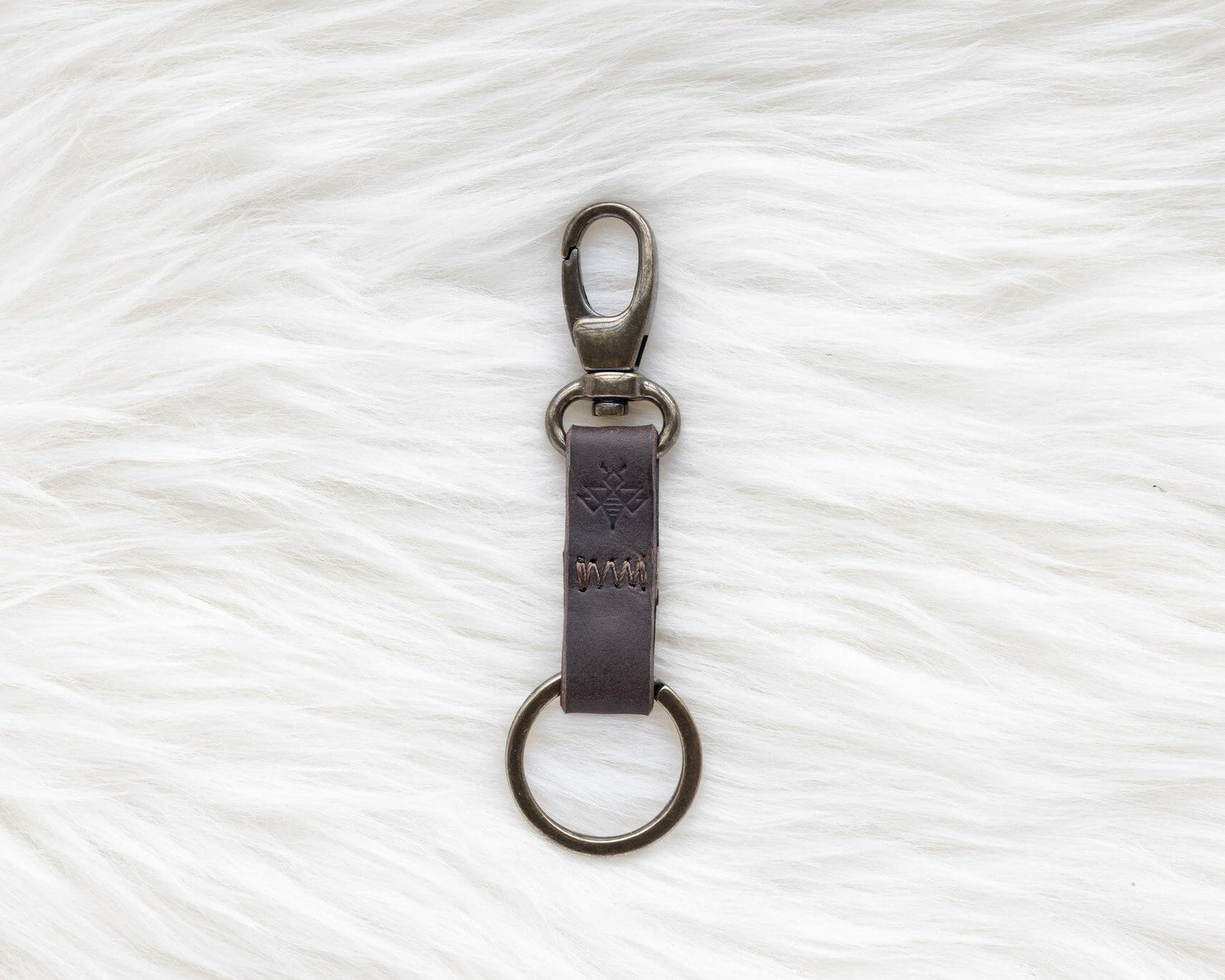 Small leather keychain, Espresso brown keychain
