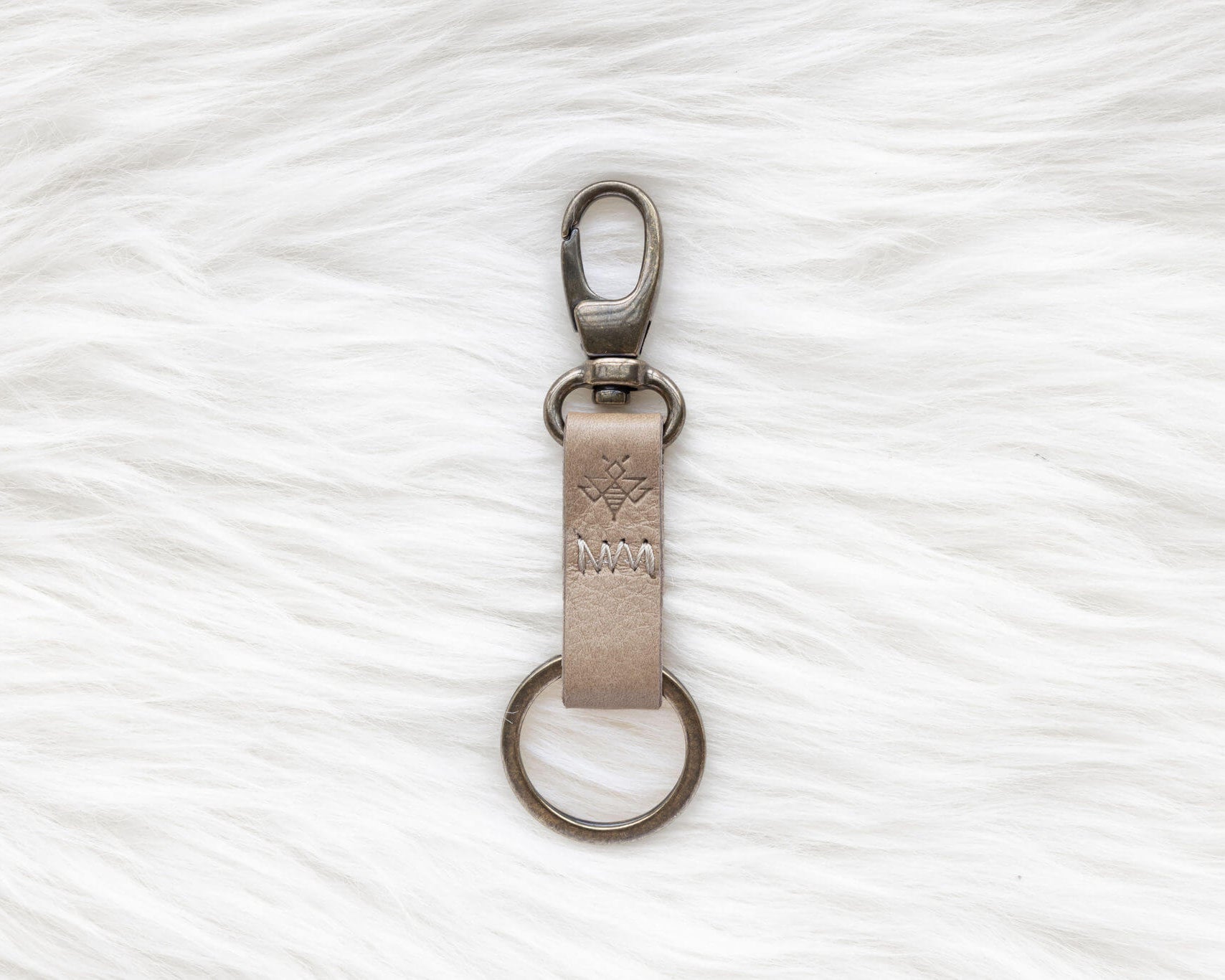 Small leather keychain, Light tan keychain