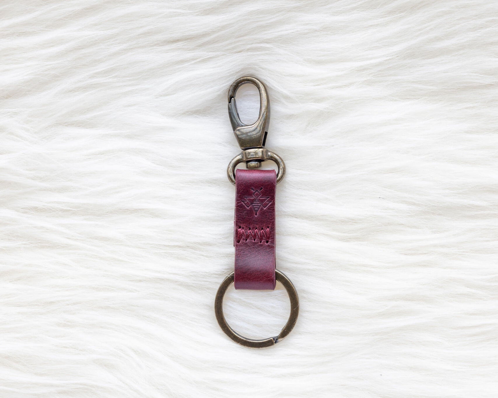 Small leather keychain, Cherry red keychain