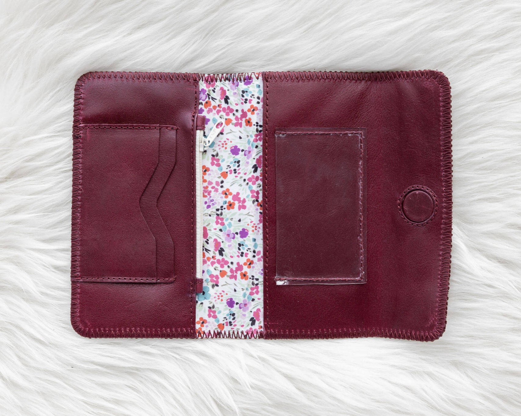 Cherry red leather wallet for traveling
