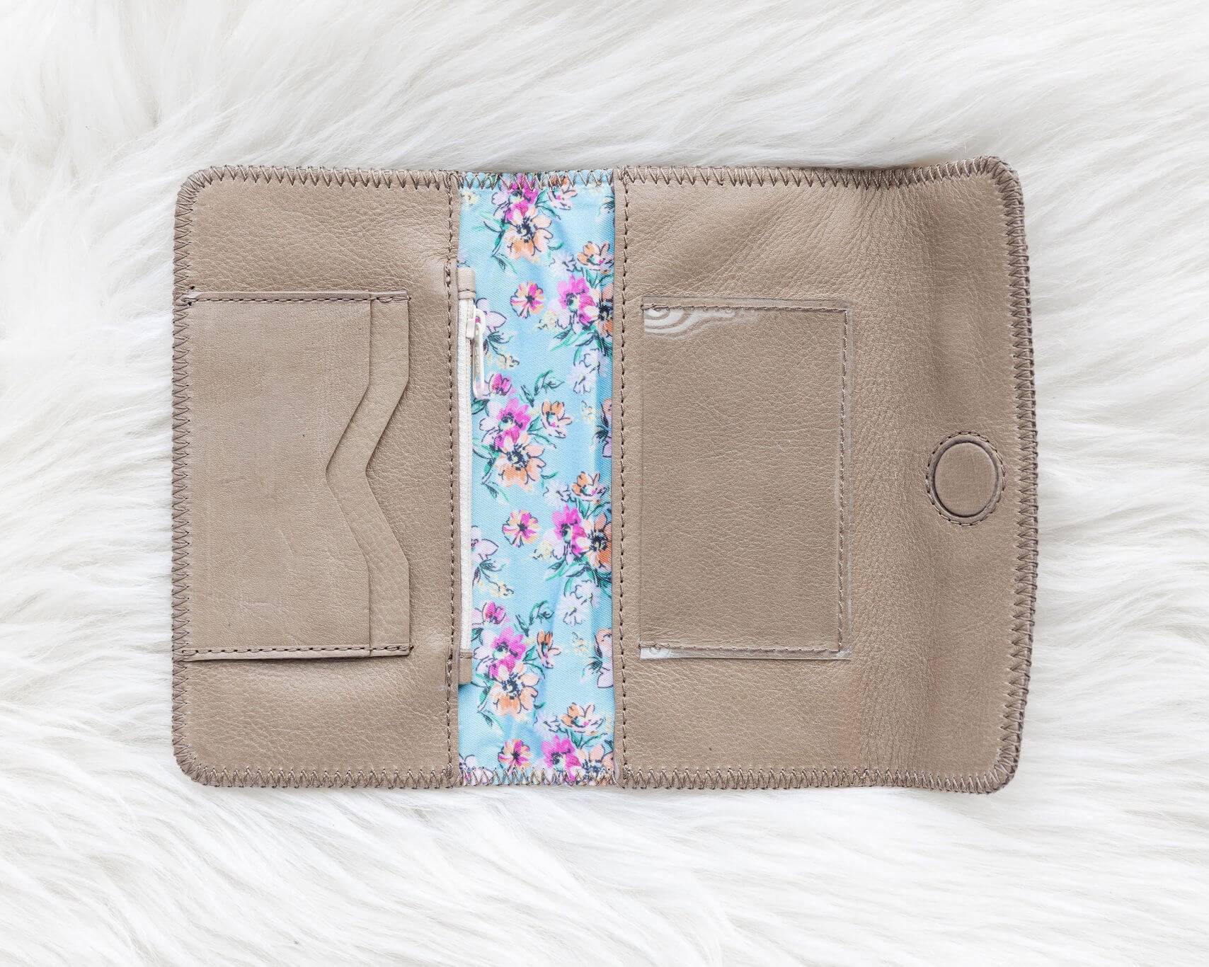 Light tan leather wallet for traveling
