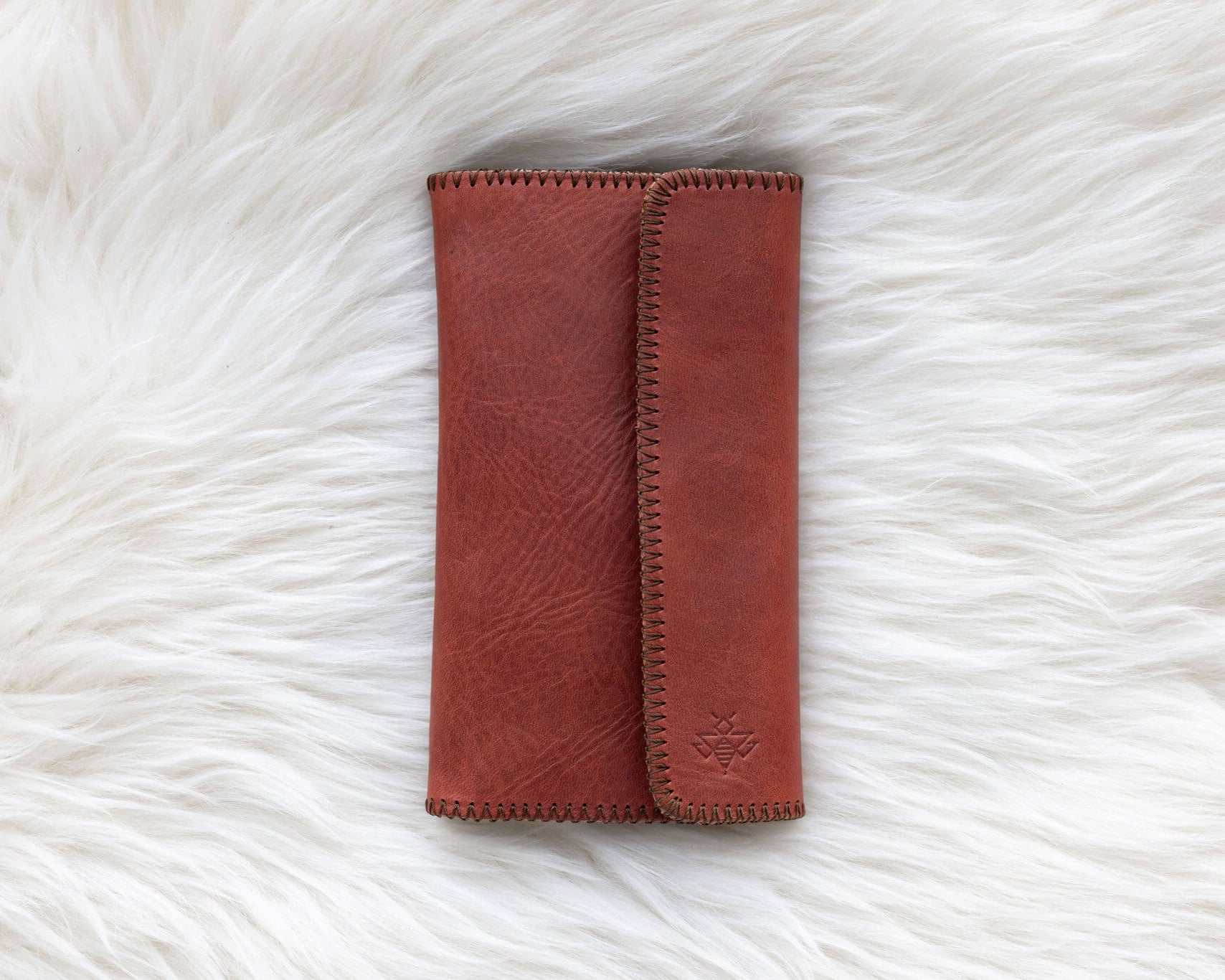 Leather cognac wallet for traveling