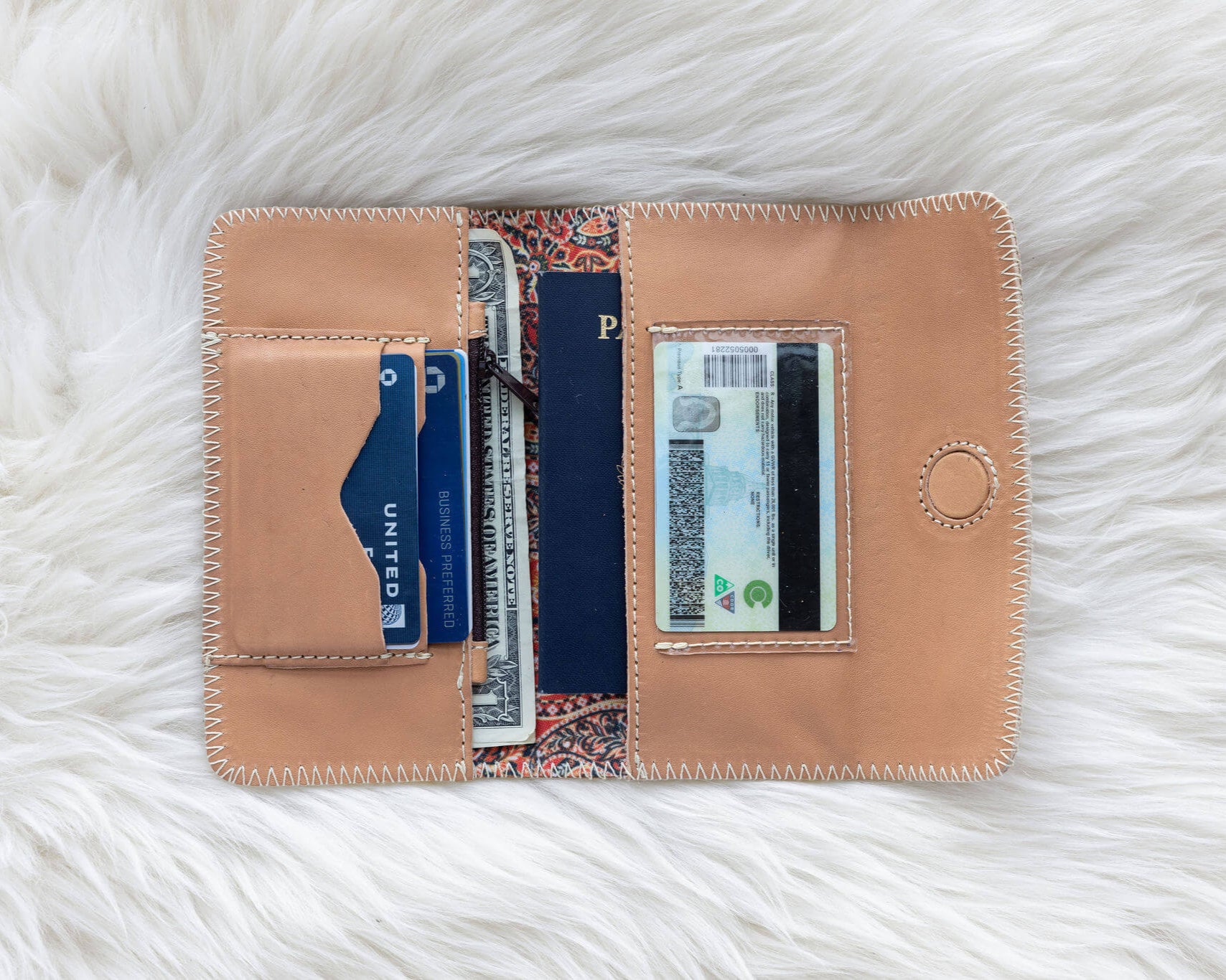 Natural leather wallet for traveling